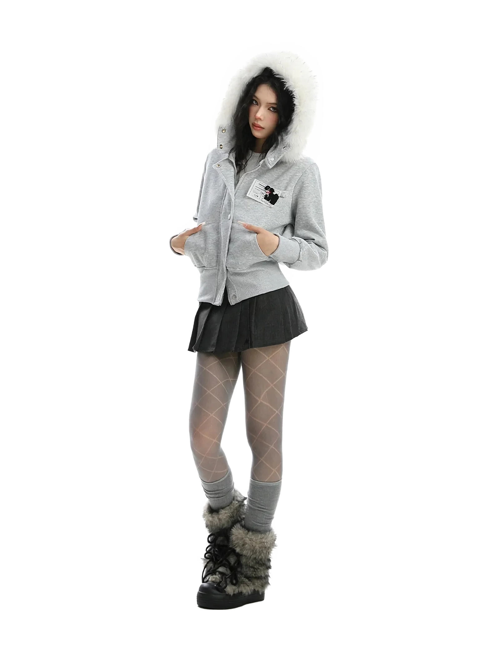 'Cipher' Fur-Trimmed Cropped Cotton Hoodie - Image 12