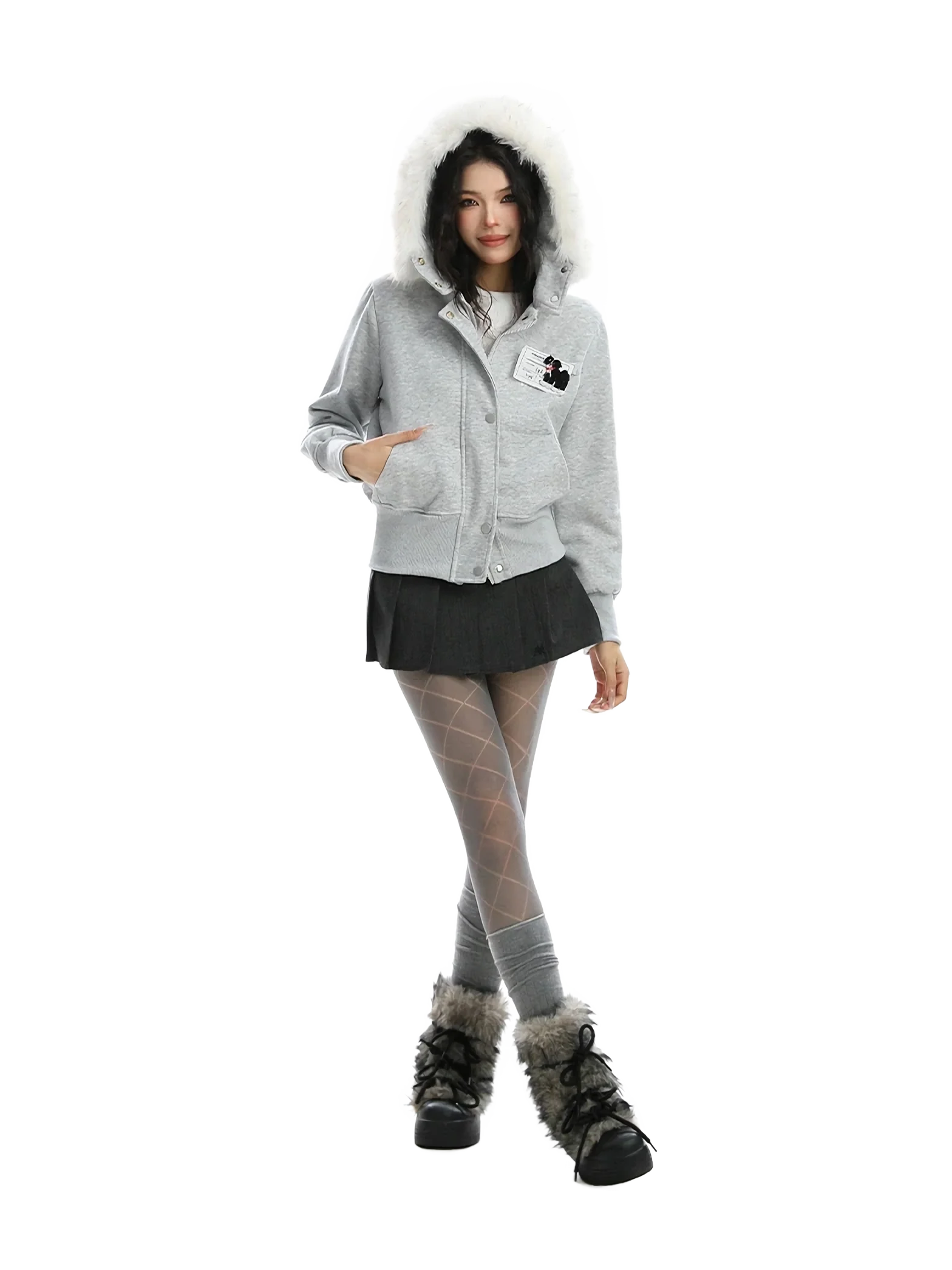 'Cipher' Fur-Trimmed Cropped Cotton Hoodie - Image 13