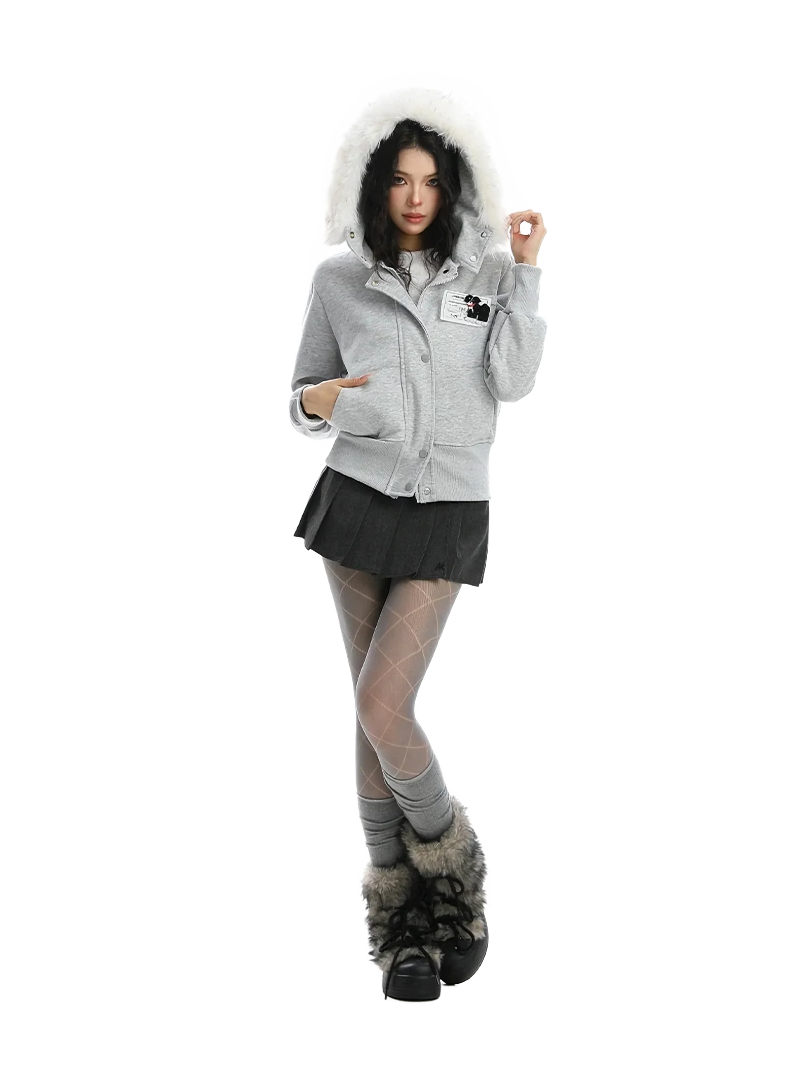 'Cipher' Fur-Trimmed Cropped Cotton Hoodie - Image 14