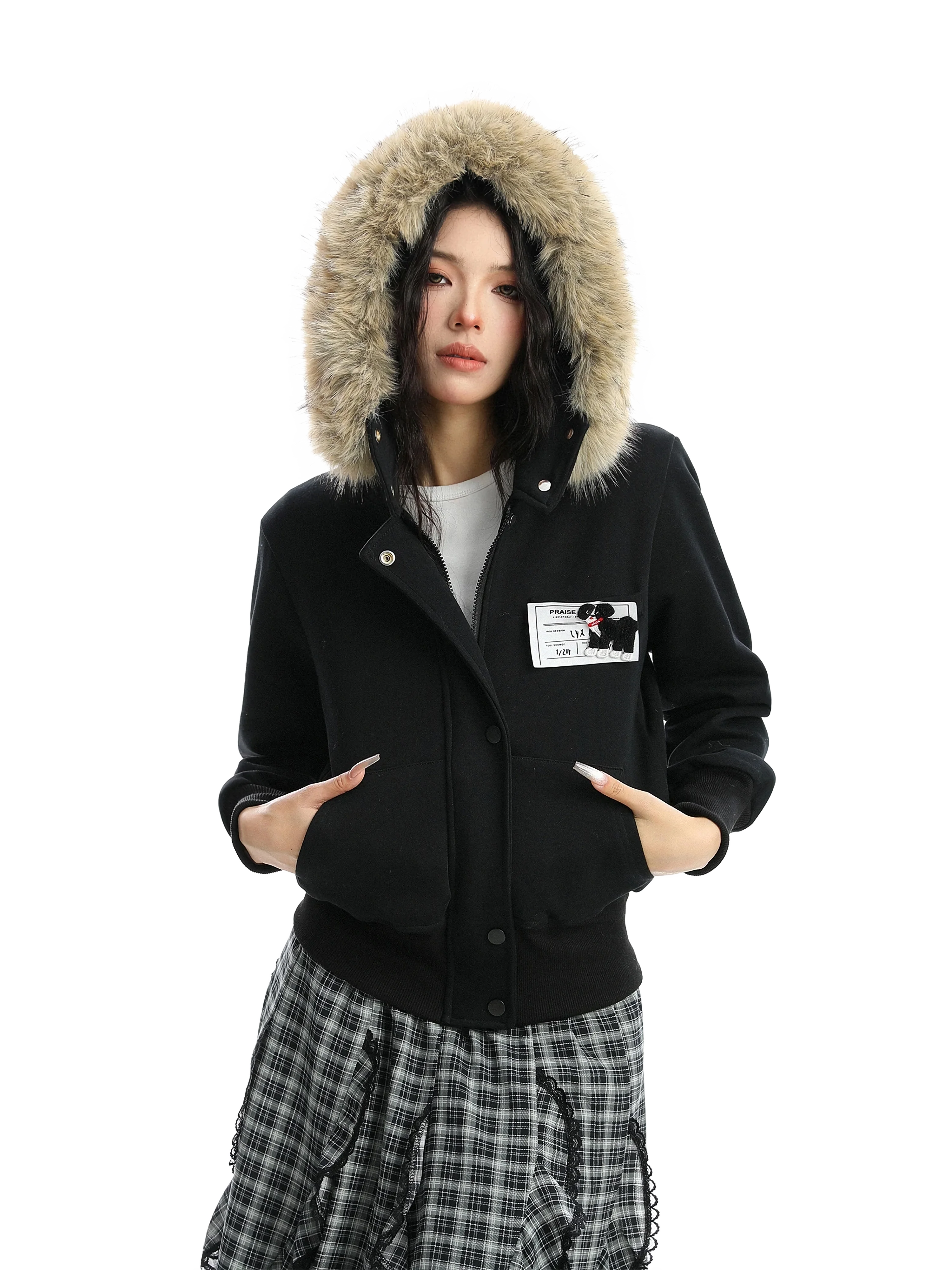 'Cipher' Fur-Trimmed Cropped Cotton Hoodie - Image 15