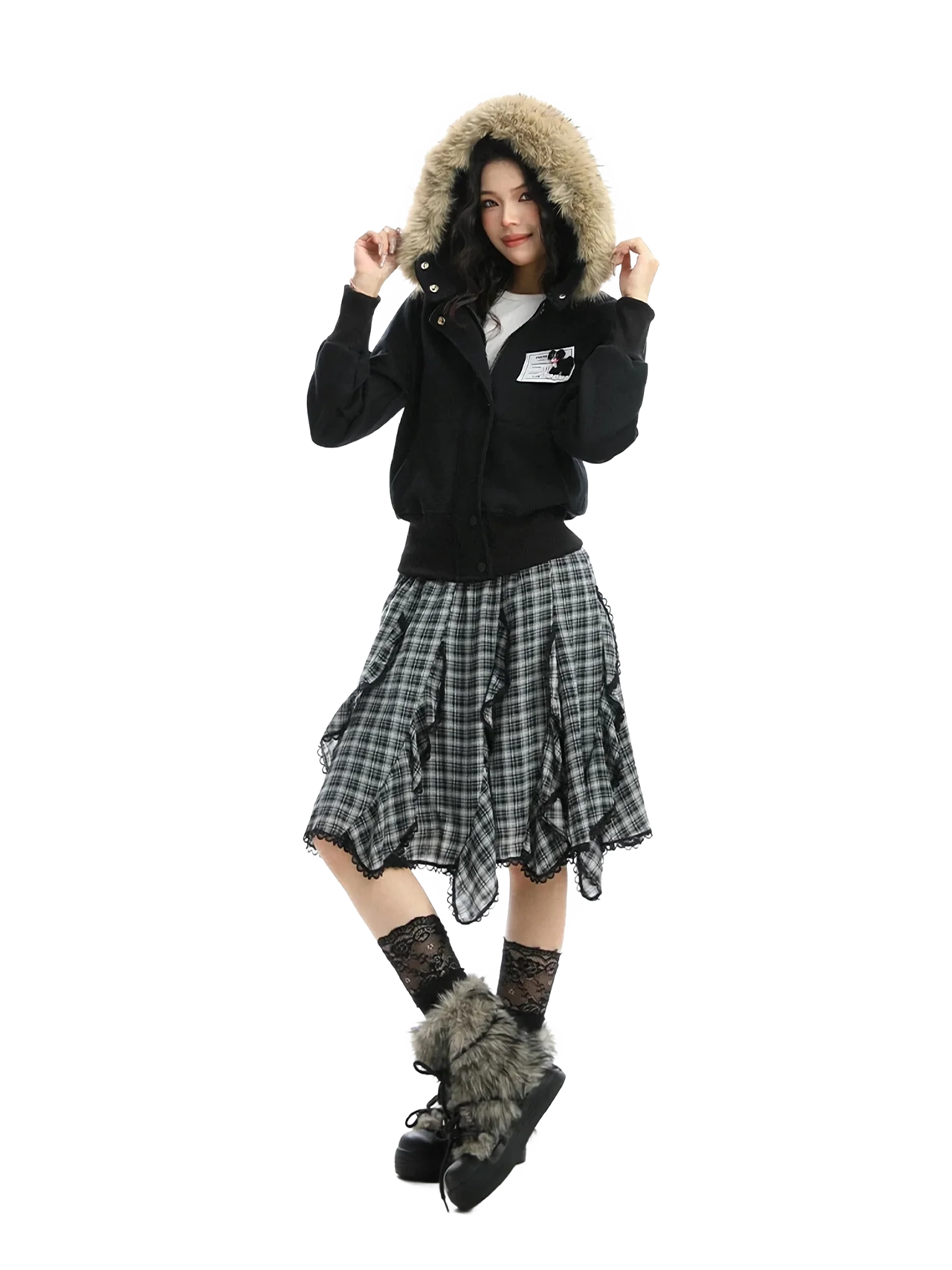 'Cipher' Fur-Trimmed Cropped Cotton Hoodie - Image 16