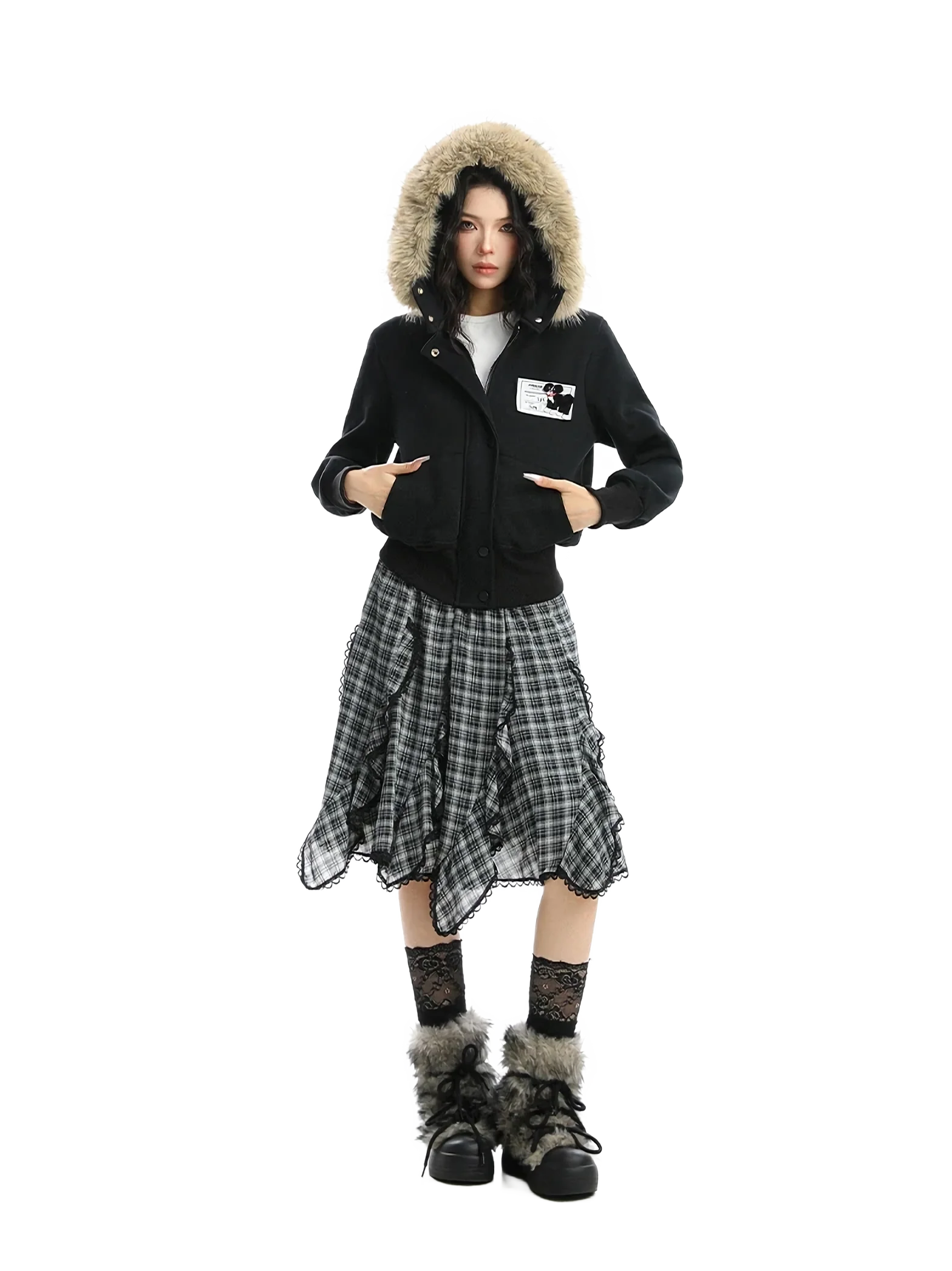 'Cipher' Fur-Trimmed Cropped Cotton Hoodie - Image 17