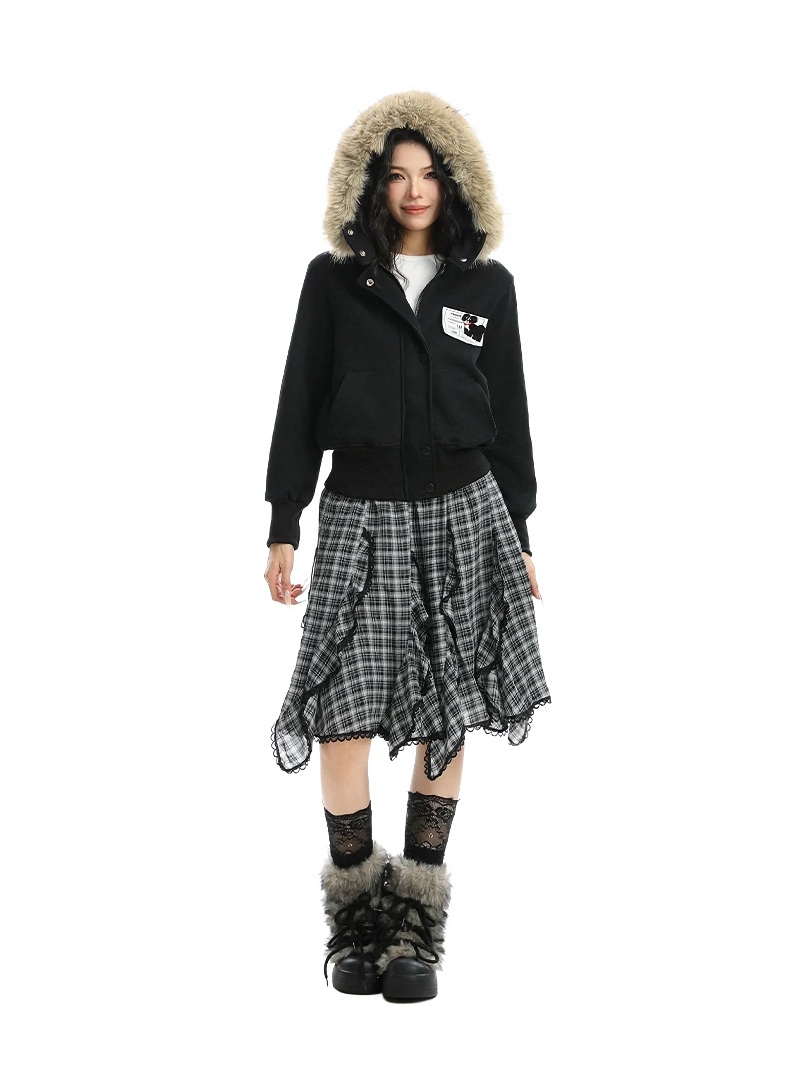 'Cipher' Fur-Trimmed Cropped Cotton Hoodie - Image 18