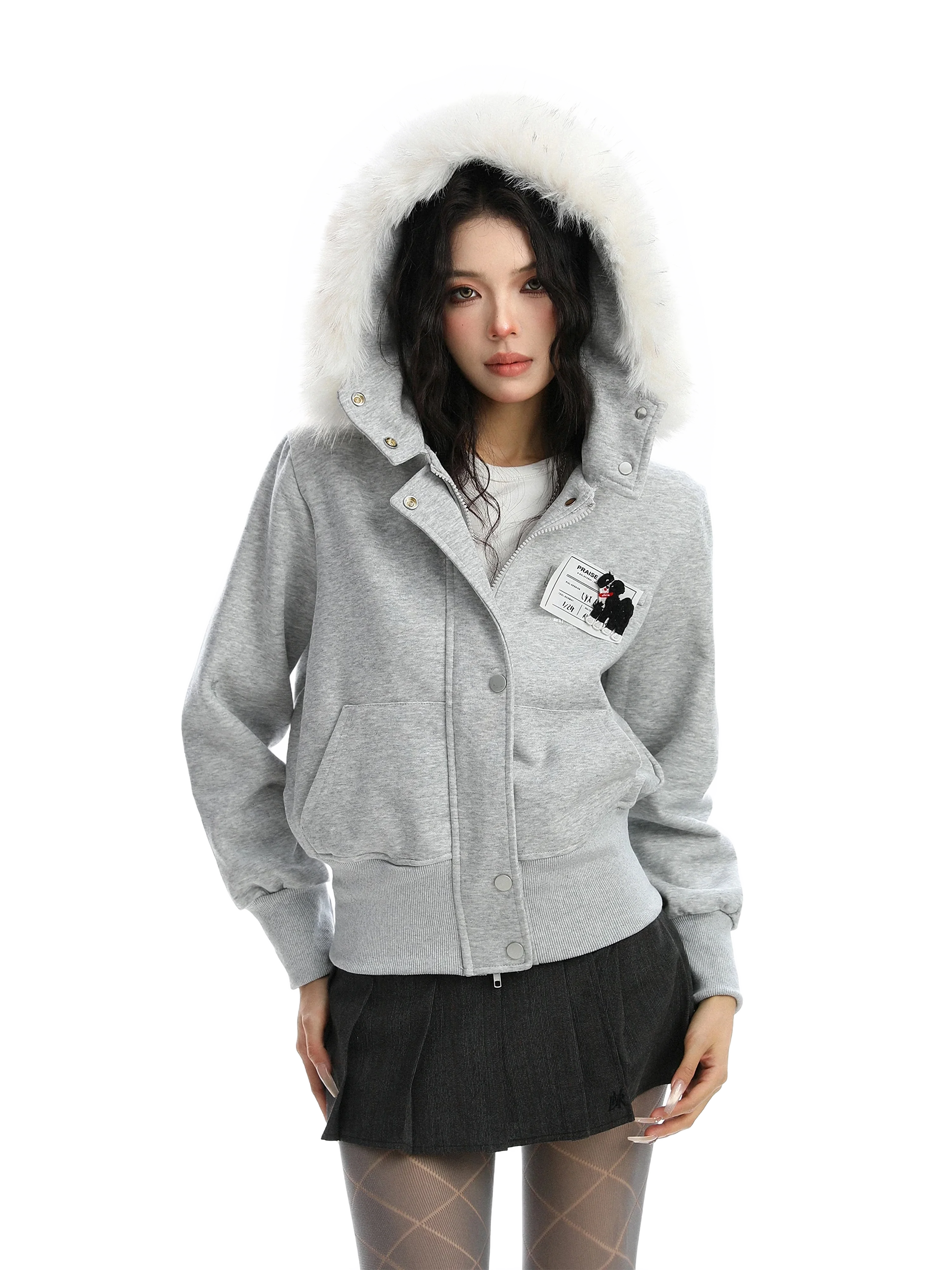 'Cipher' Fur-Trimmed Cropped Cotton Hoodie - Image 2
