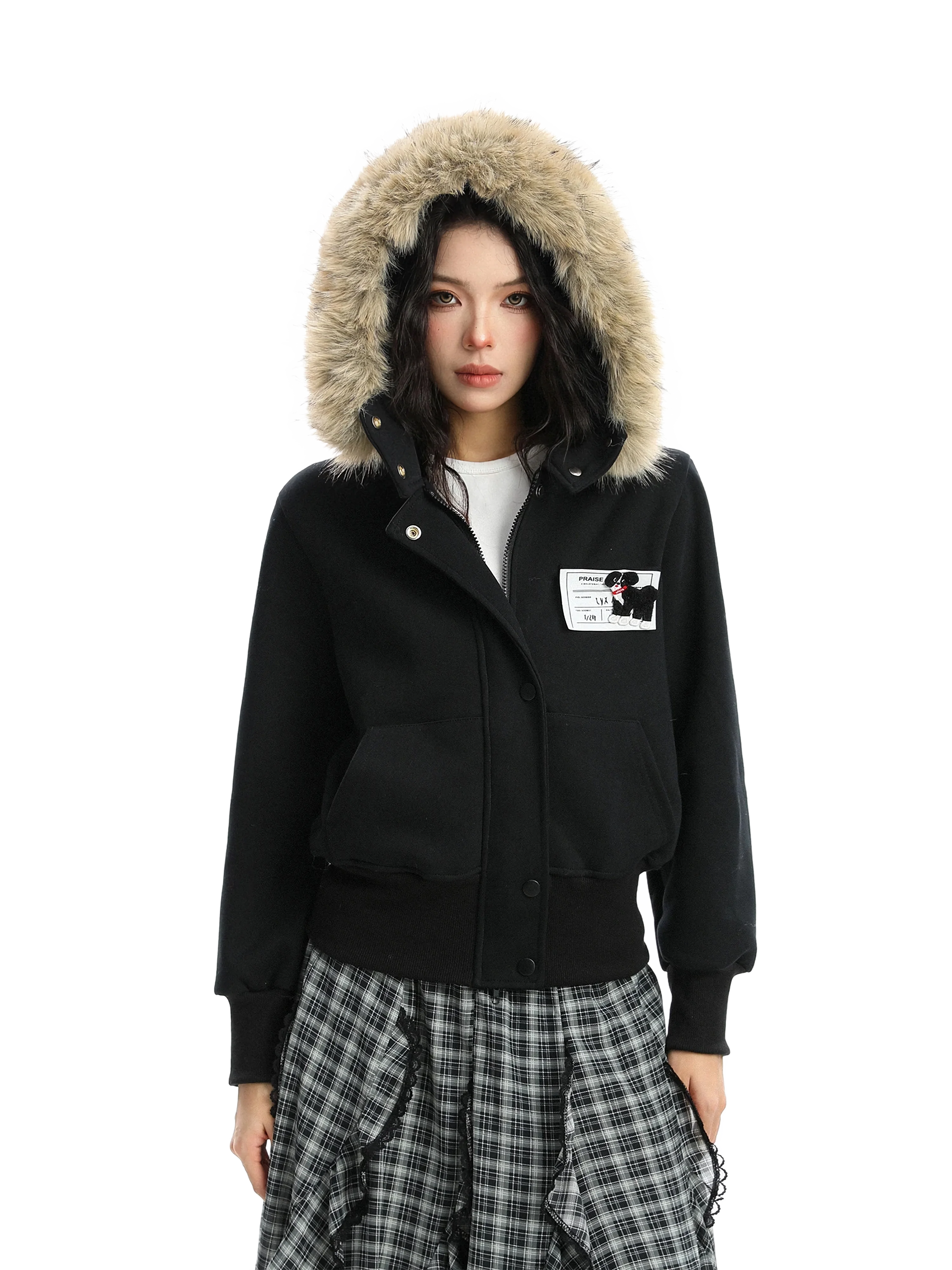 'Cipher' Fur-Trimmed Cropped Cotton Hoodie - Image 3