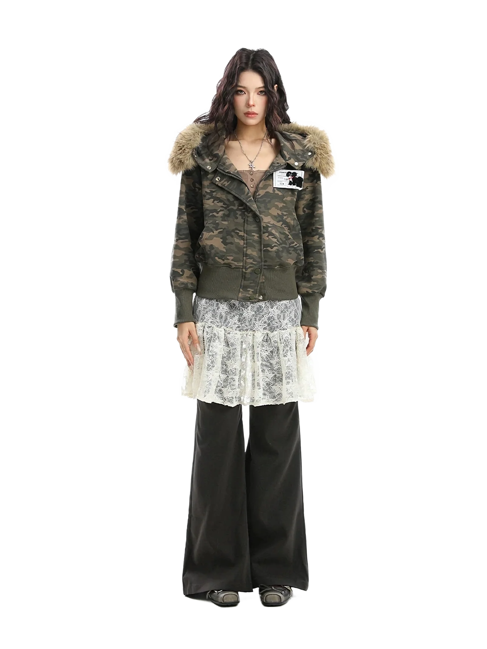 'Cipher' Fur-Trimmed Cropped Cotton Hoodie - Image 4