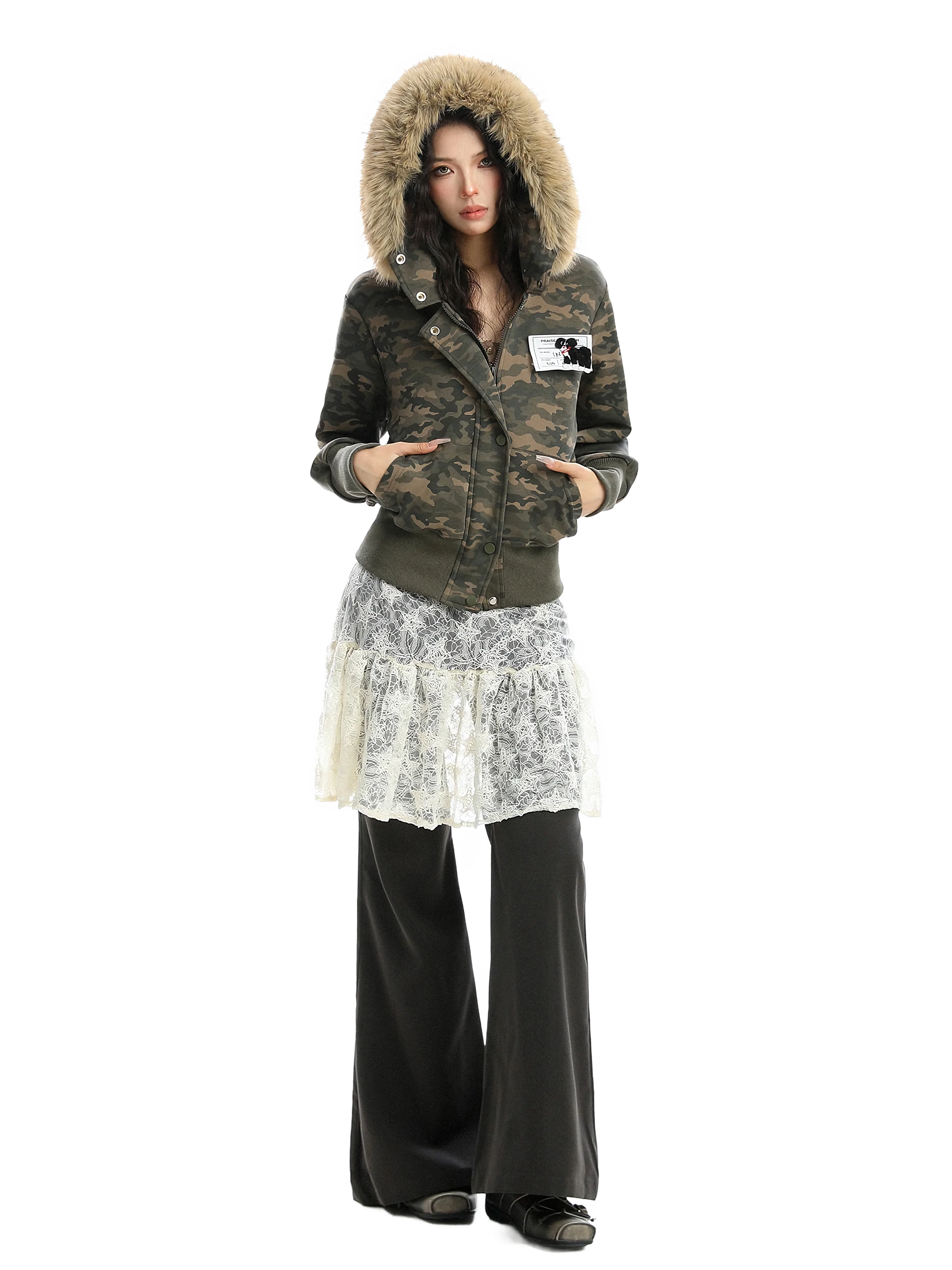 'Cipher' Fur-Trimmed Cropped Cotton Hoodie - Image 5