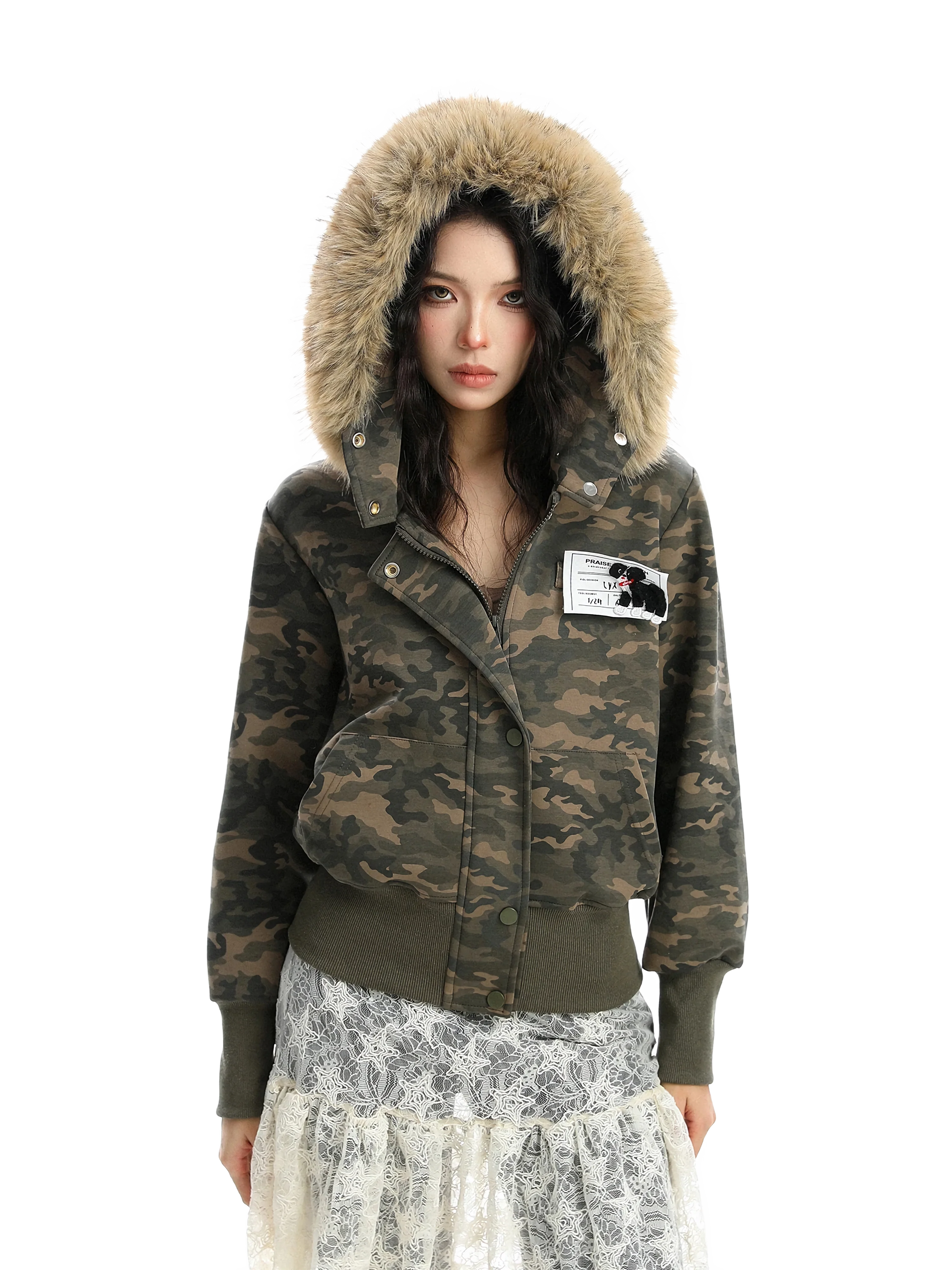 'Cipher' Fur-Trimmed Cropped Cotton Hoodie - Image 7