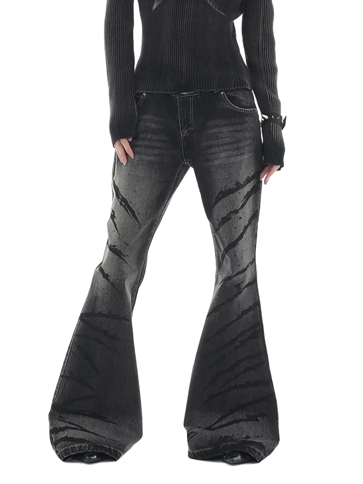 'Claw' Flare Leg Black Denim Jeans