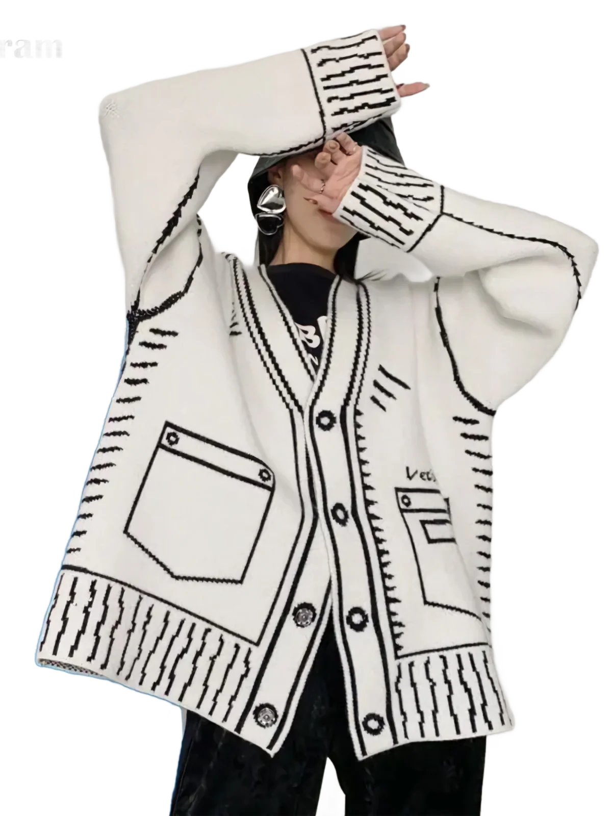 Contrast Trim Button Up Knit Cardigan
