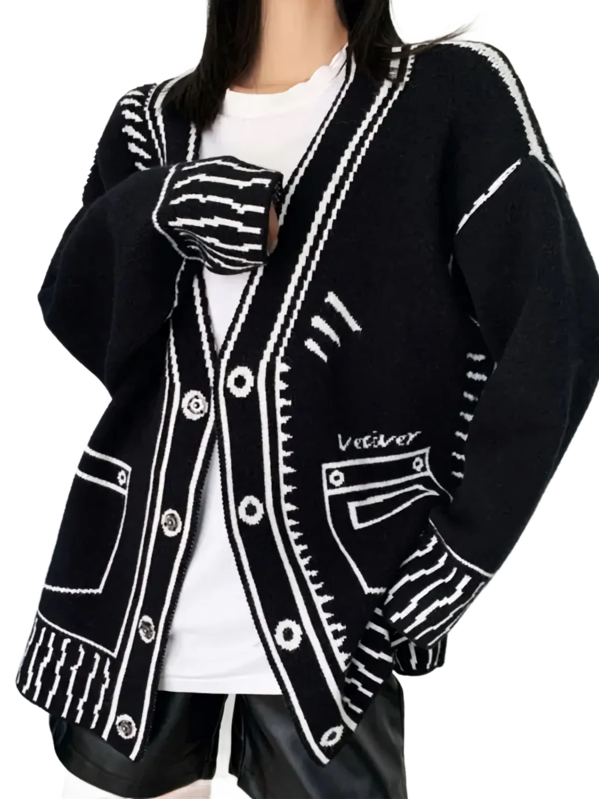Contrast Trim Button Up Knit Cardigan - Image 2