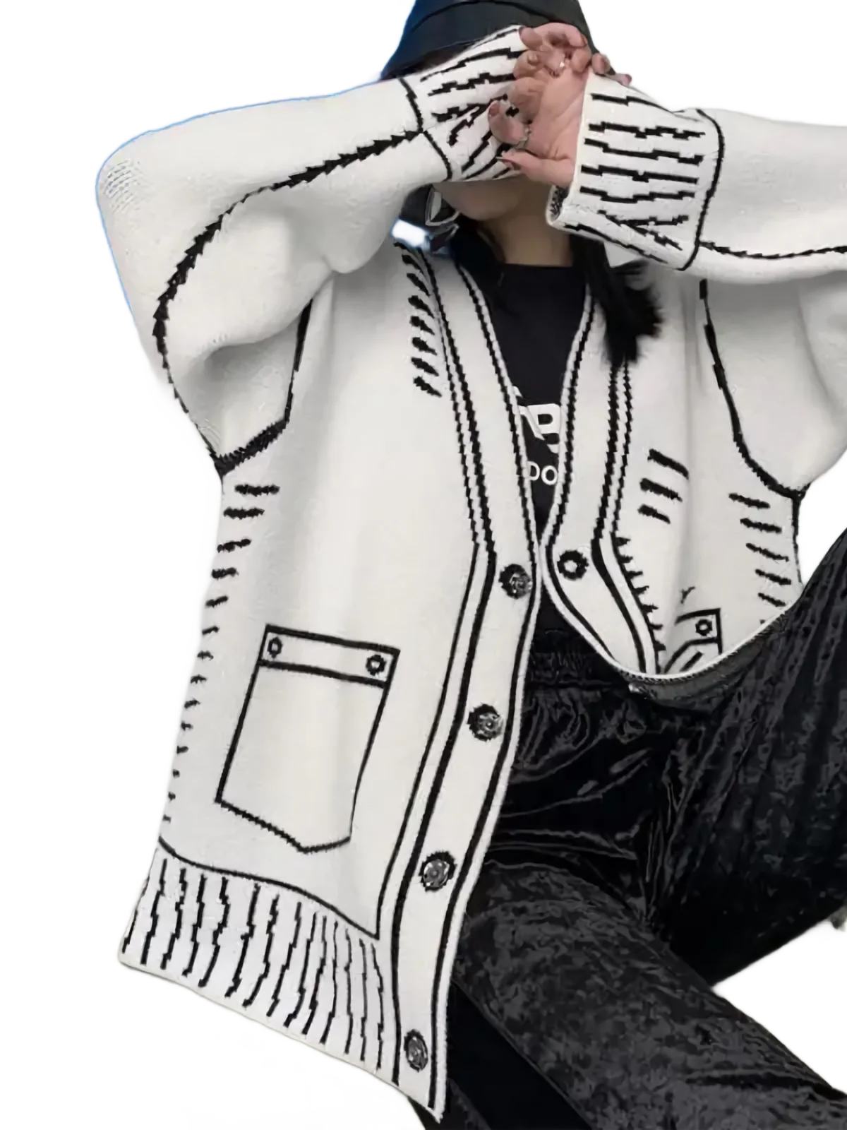 Contrast Trim Button Up Knit Cardigan - Image 4