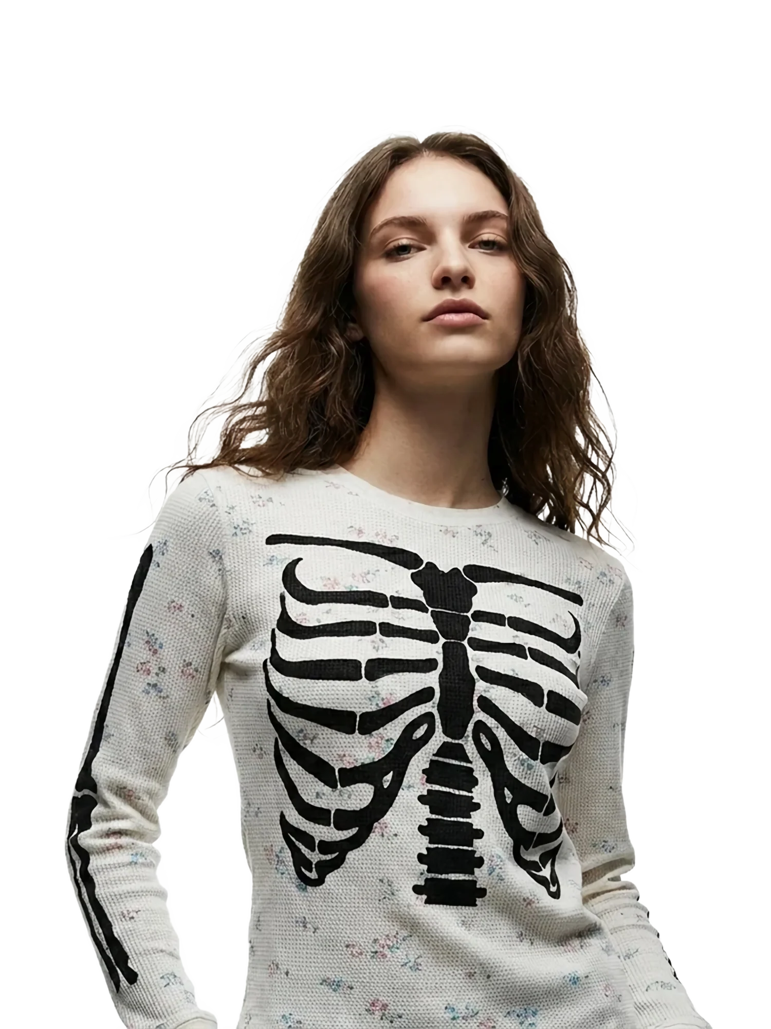 Cotton Floral Skeleton Long Sleeve Tee - Image 2