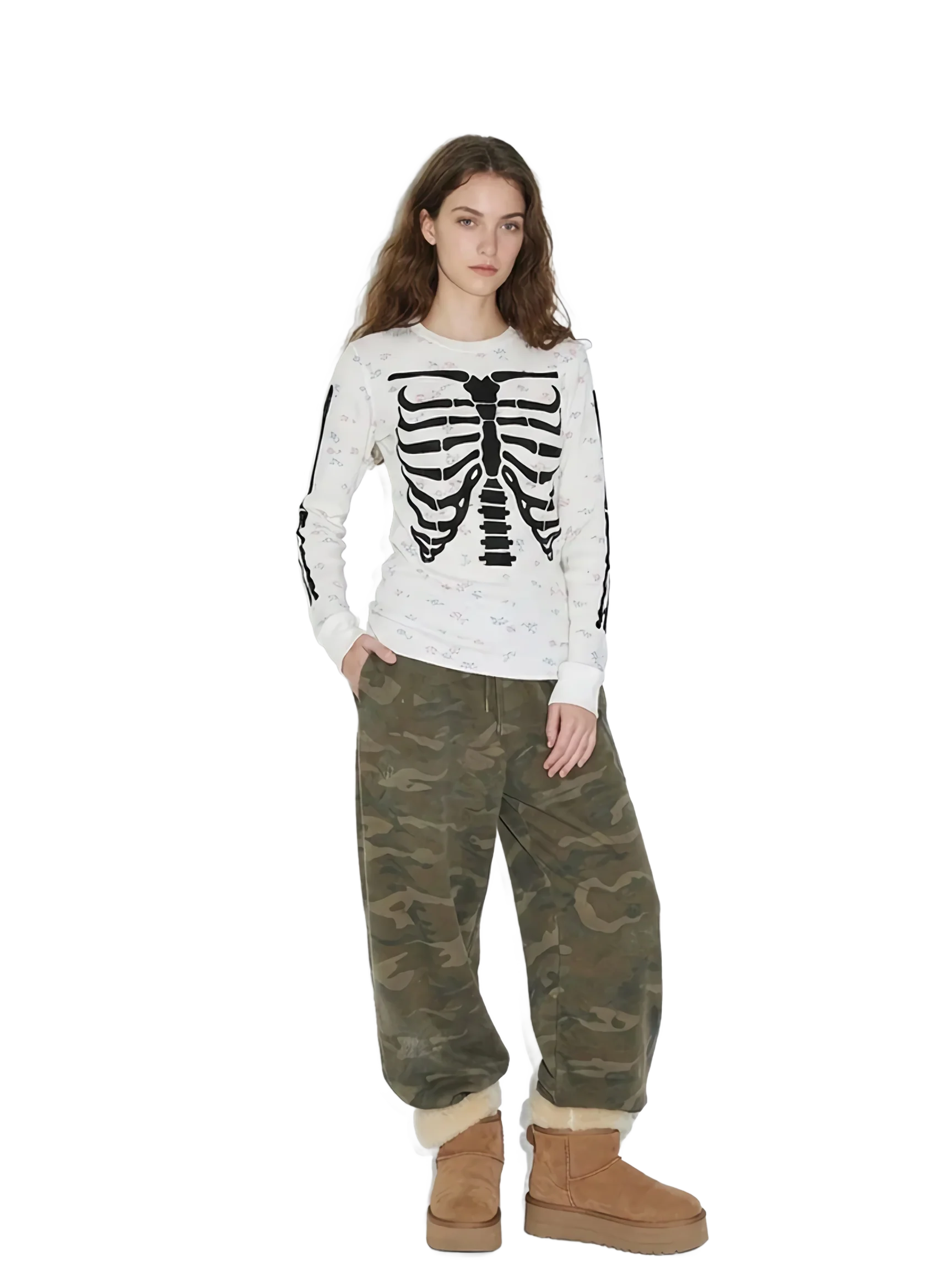 Cotton Floral Skeleton Long Sleeve Tee - Image 3