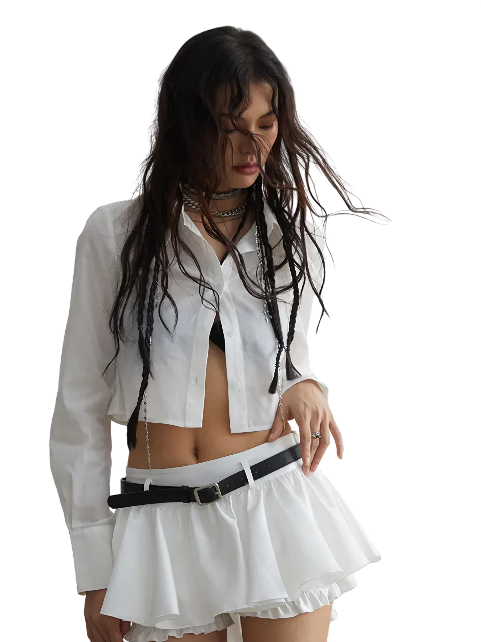 Cropped Button-Up Cotton Blouse - Image 2