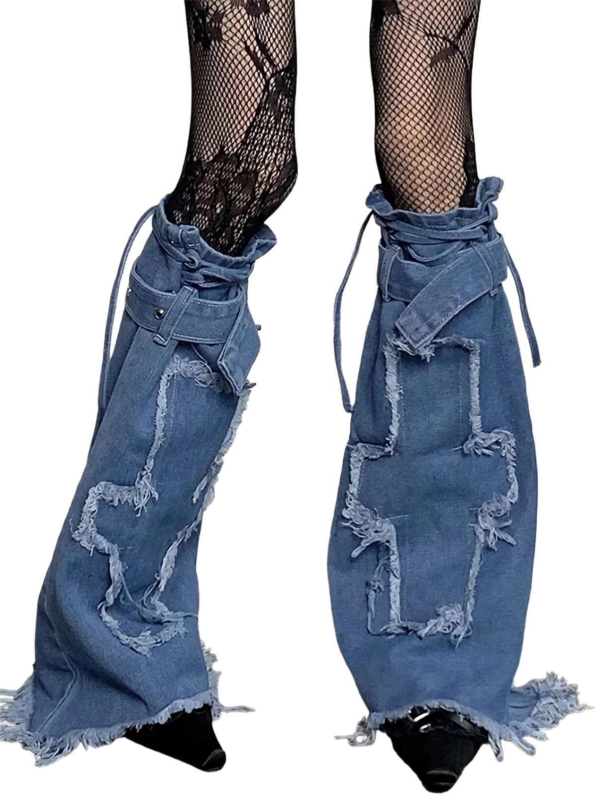 Cross Stitch Distressed Blue Denim Leg Warmers