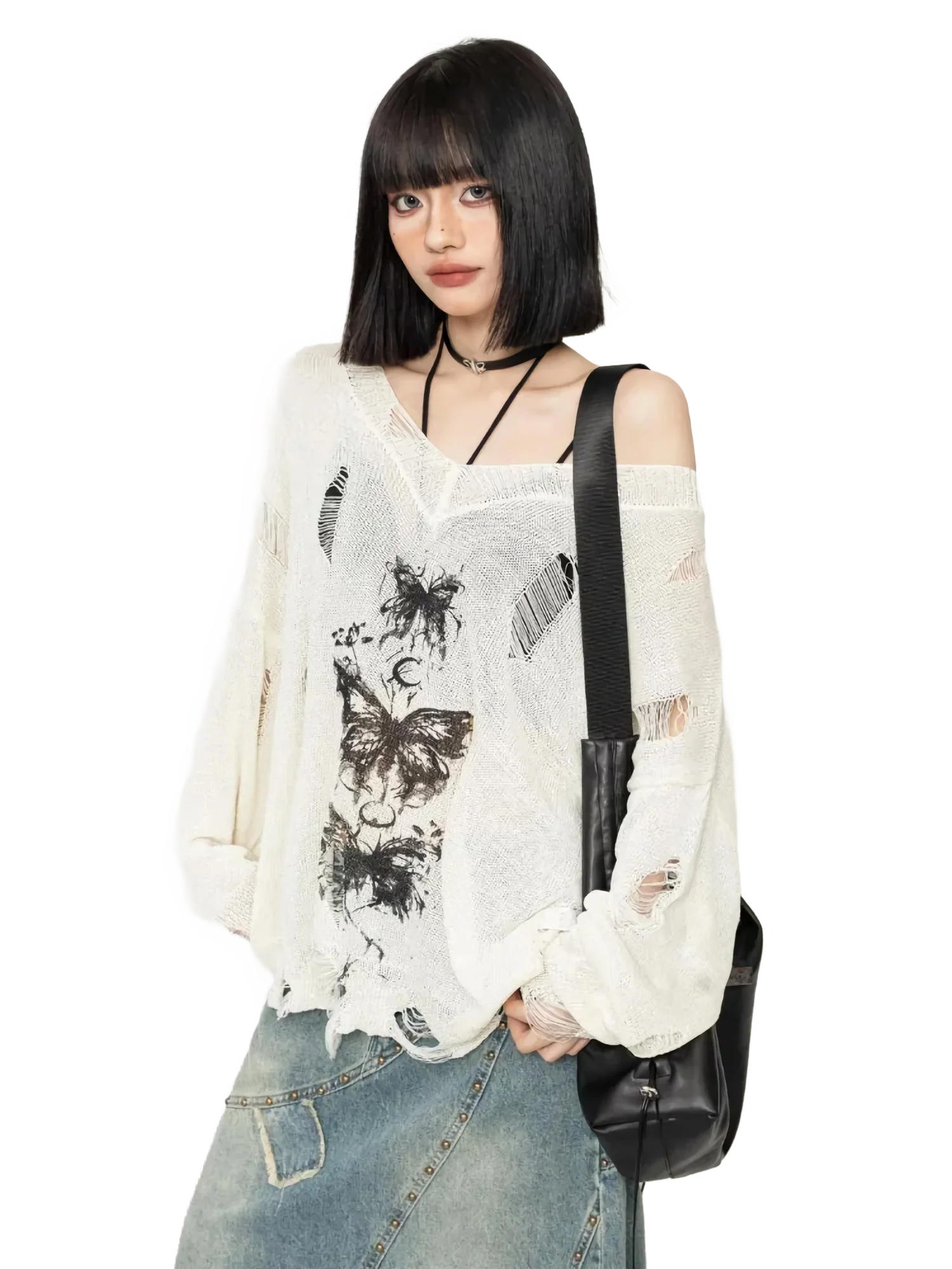 'Crypsis' Distressed Loose Knit Sweater