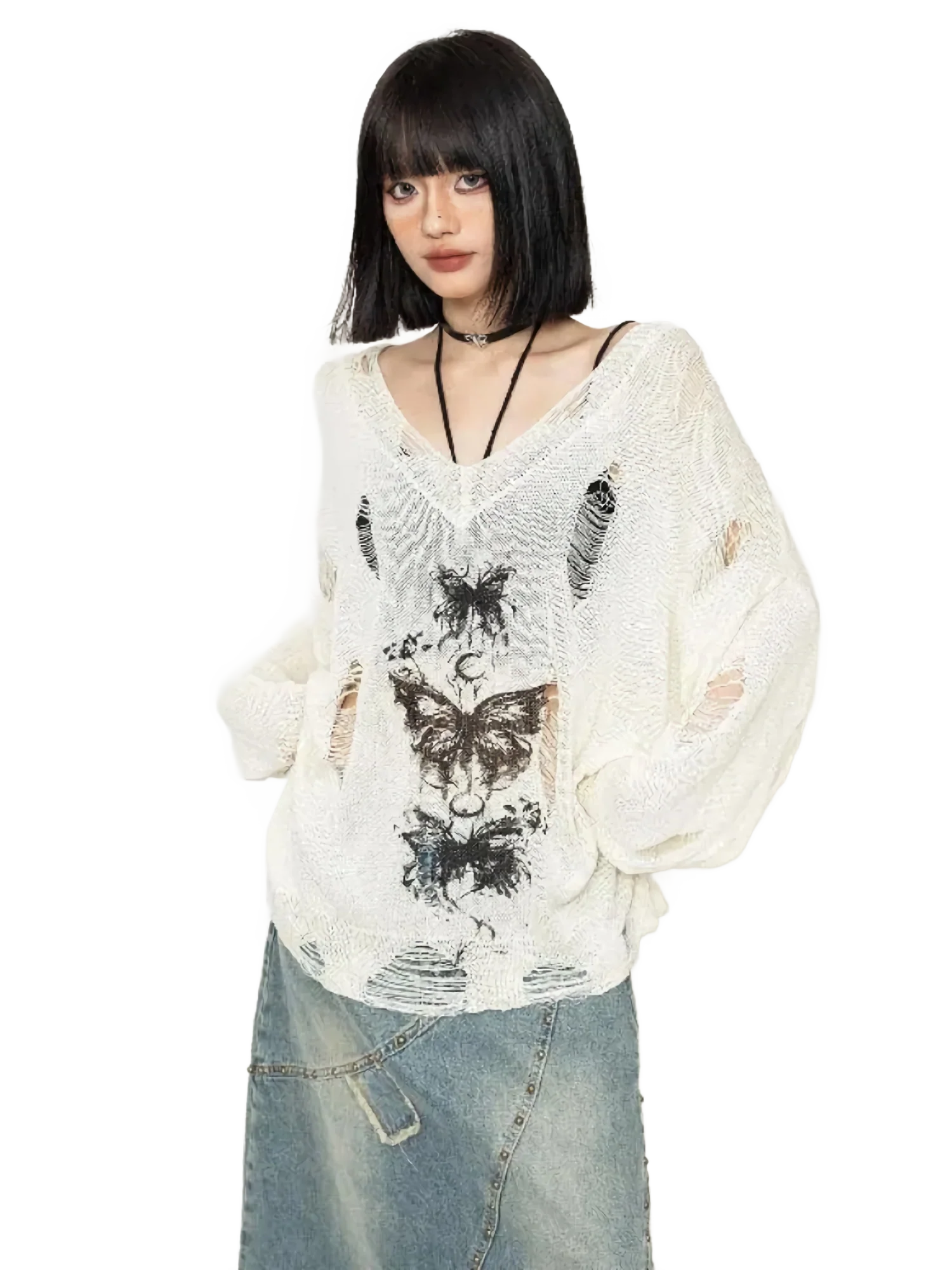 'Crypsis' Distressed Loose Knit Sweater - Image 2