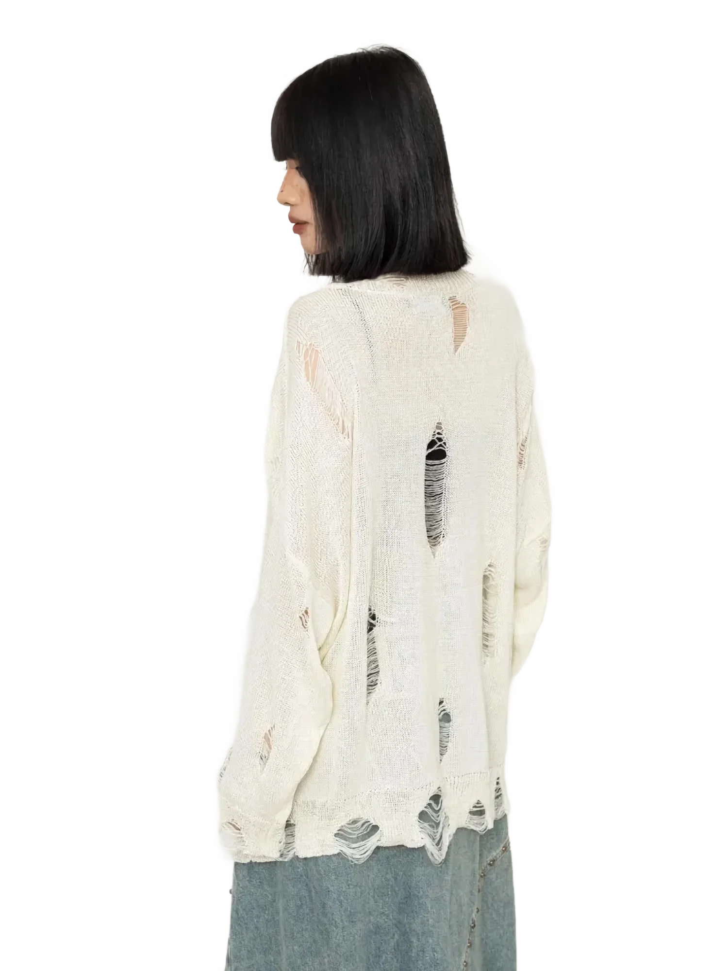 'Crypsis' Distressed Loose Knit Sweater - Image 3