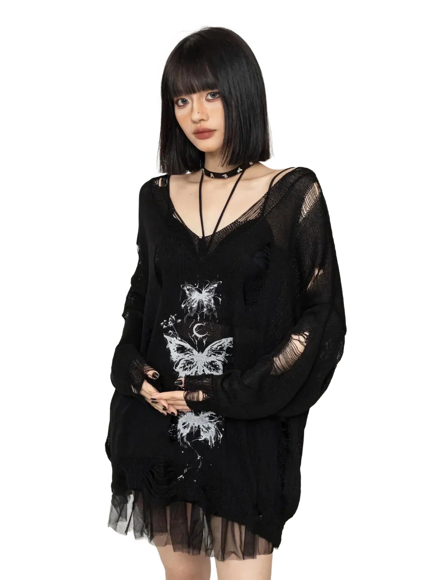 'Crypsis' Distressed Loose Knit Sweater - Image 4