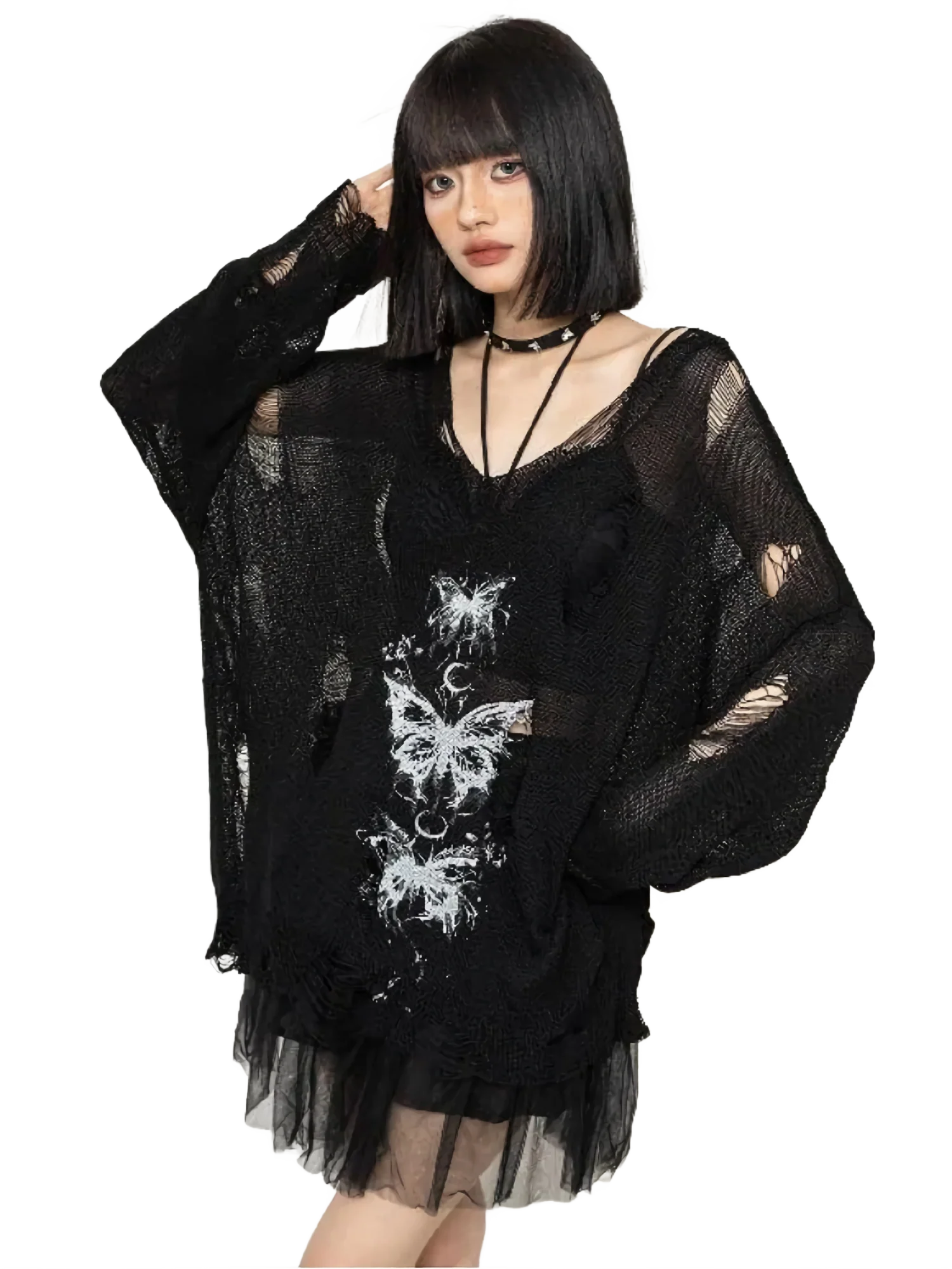 'Crypsis' Distressed Loose Knit Sweater - Image 5