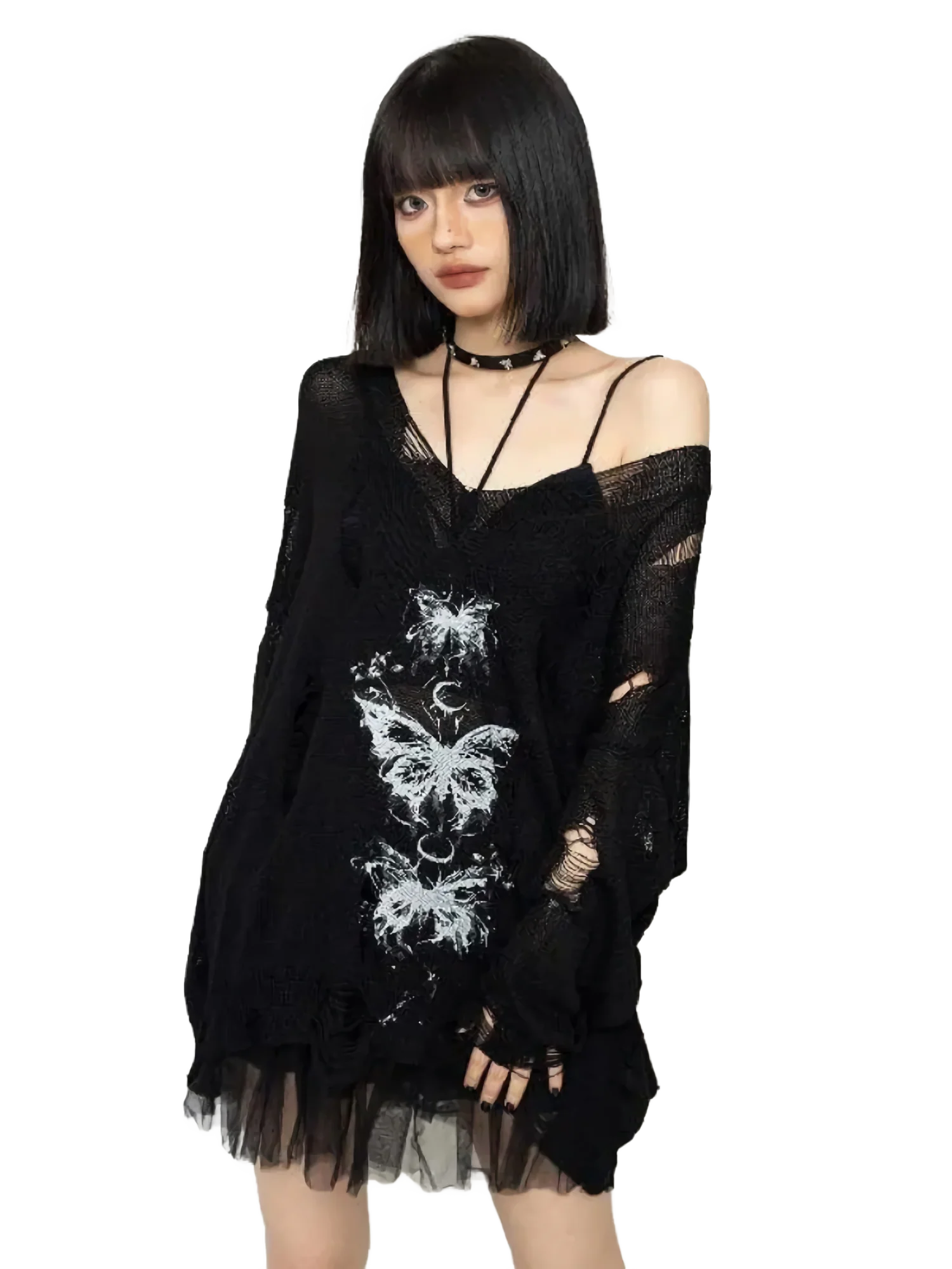 'Crypsis' Distressed Loose Knit Sweater - Image 6