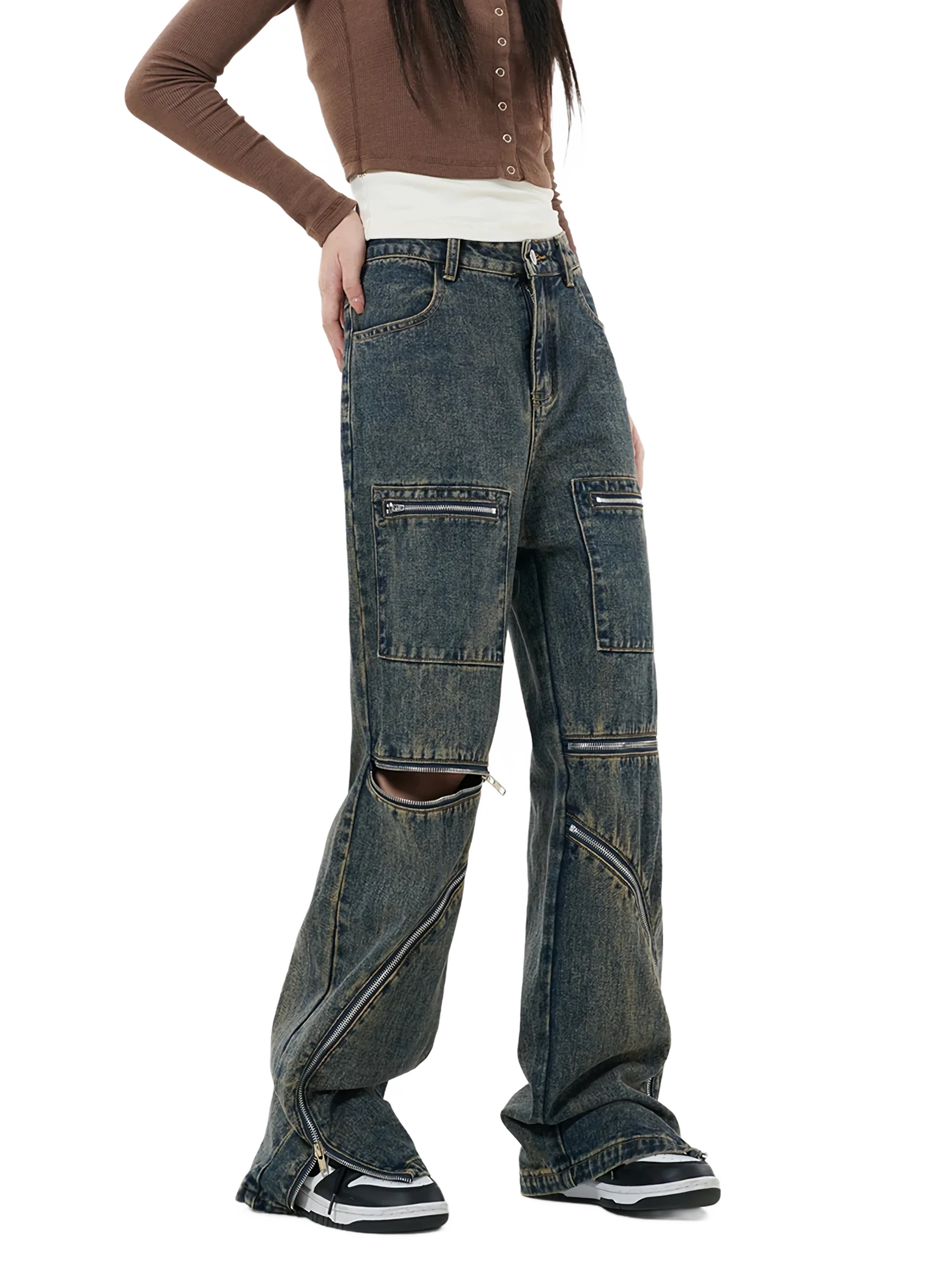 Custom Zip Straight Leg Denim Jeans - Image 2
