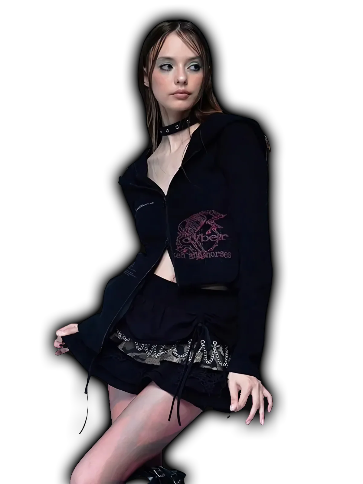'Cyber' Double-Zip Graphic Print Hoodie - Image 2