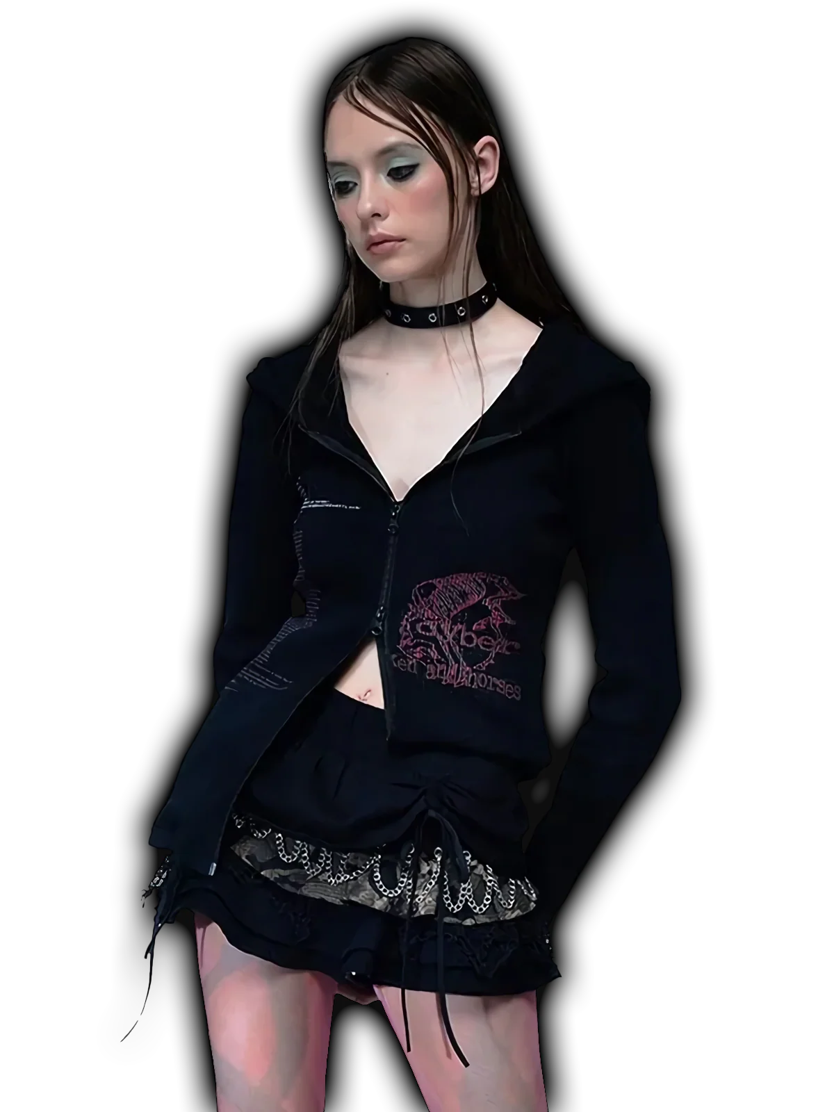 'Cyber' Double-Zip Graphic Print Hoodie - Image 3