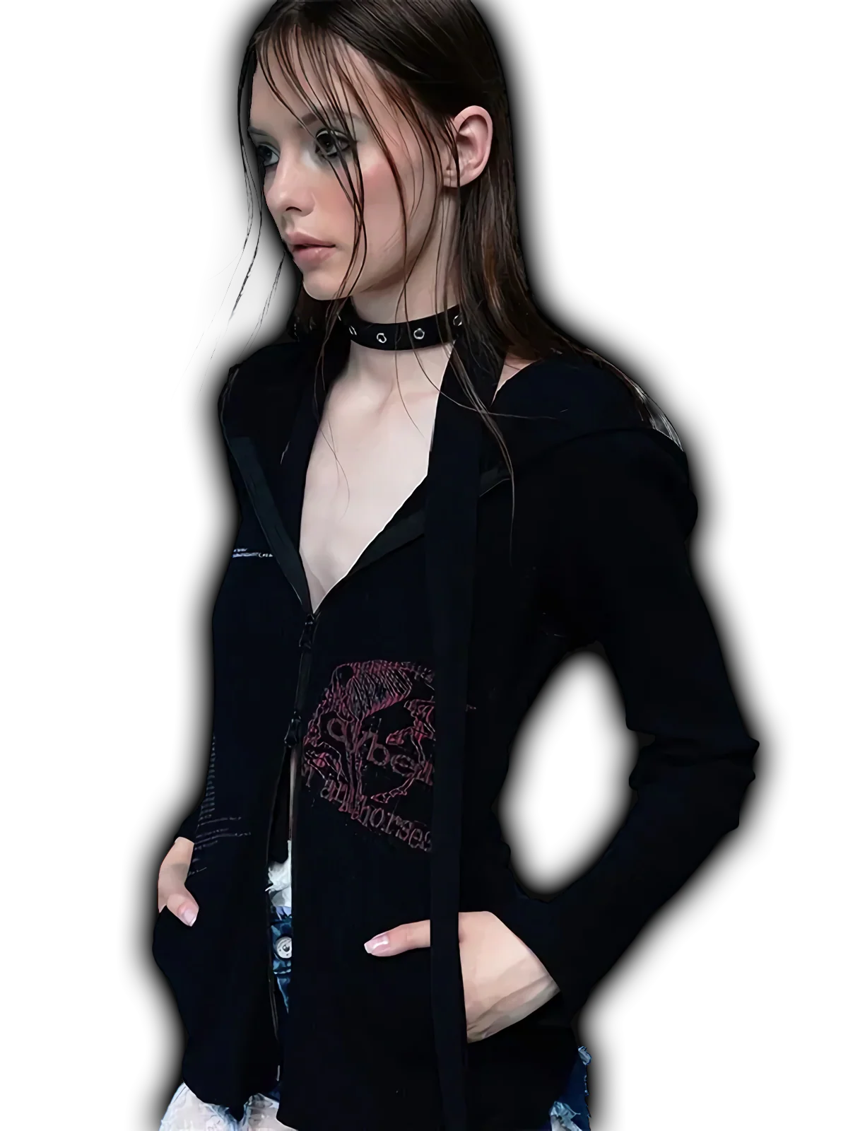 'Cyber' Double-Zip Graphic Print Hoodie - Image 4