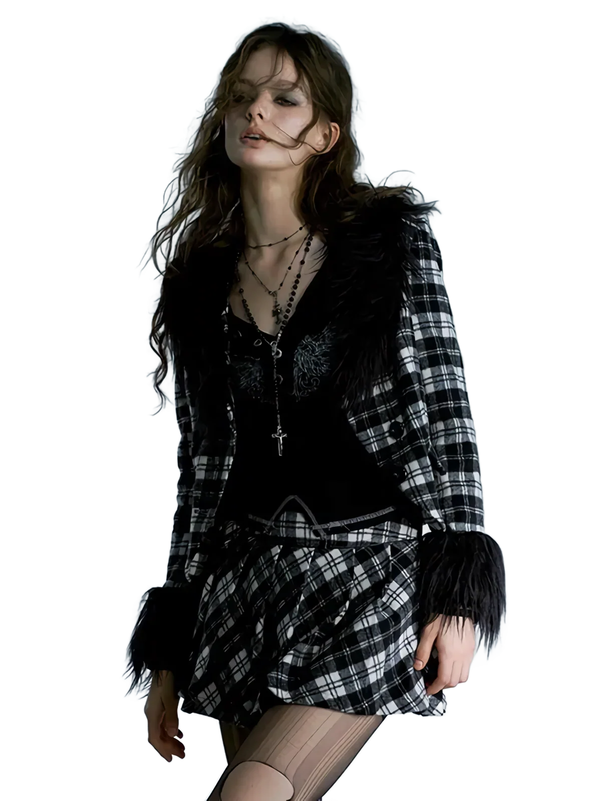 Dark Academia Plaid Skirt Set - Image 2