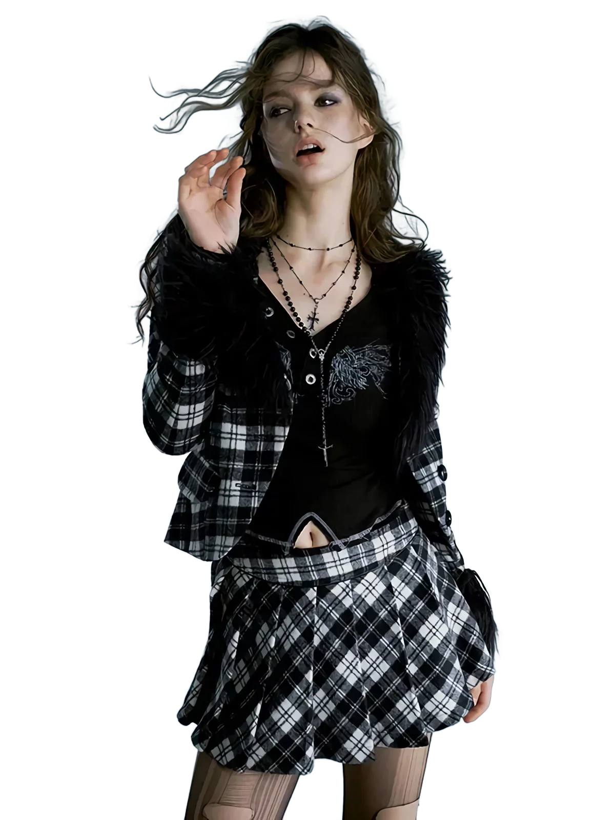 Dark Academia Plaid Skirt Set - Image 3