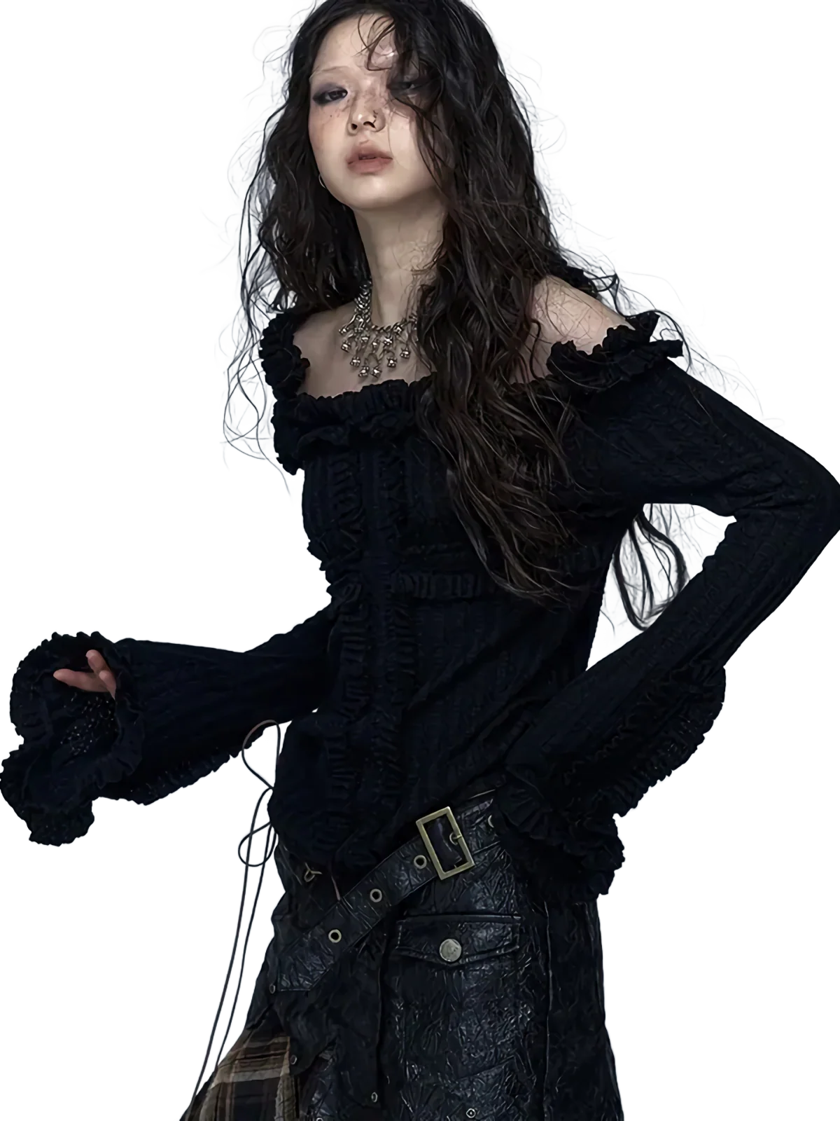 Dark Masterpiece Off-Shoulder Long Sleeve Tee - Image 3