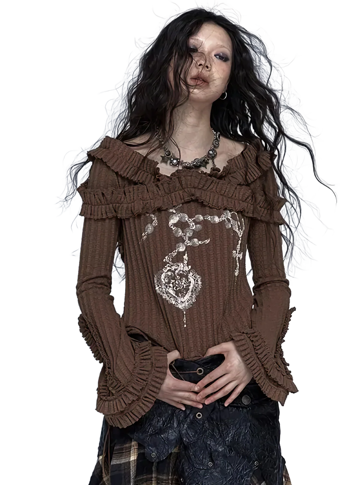 Dark Masterpiece Off-Shoulder Long Sleeve Tee - Image 4