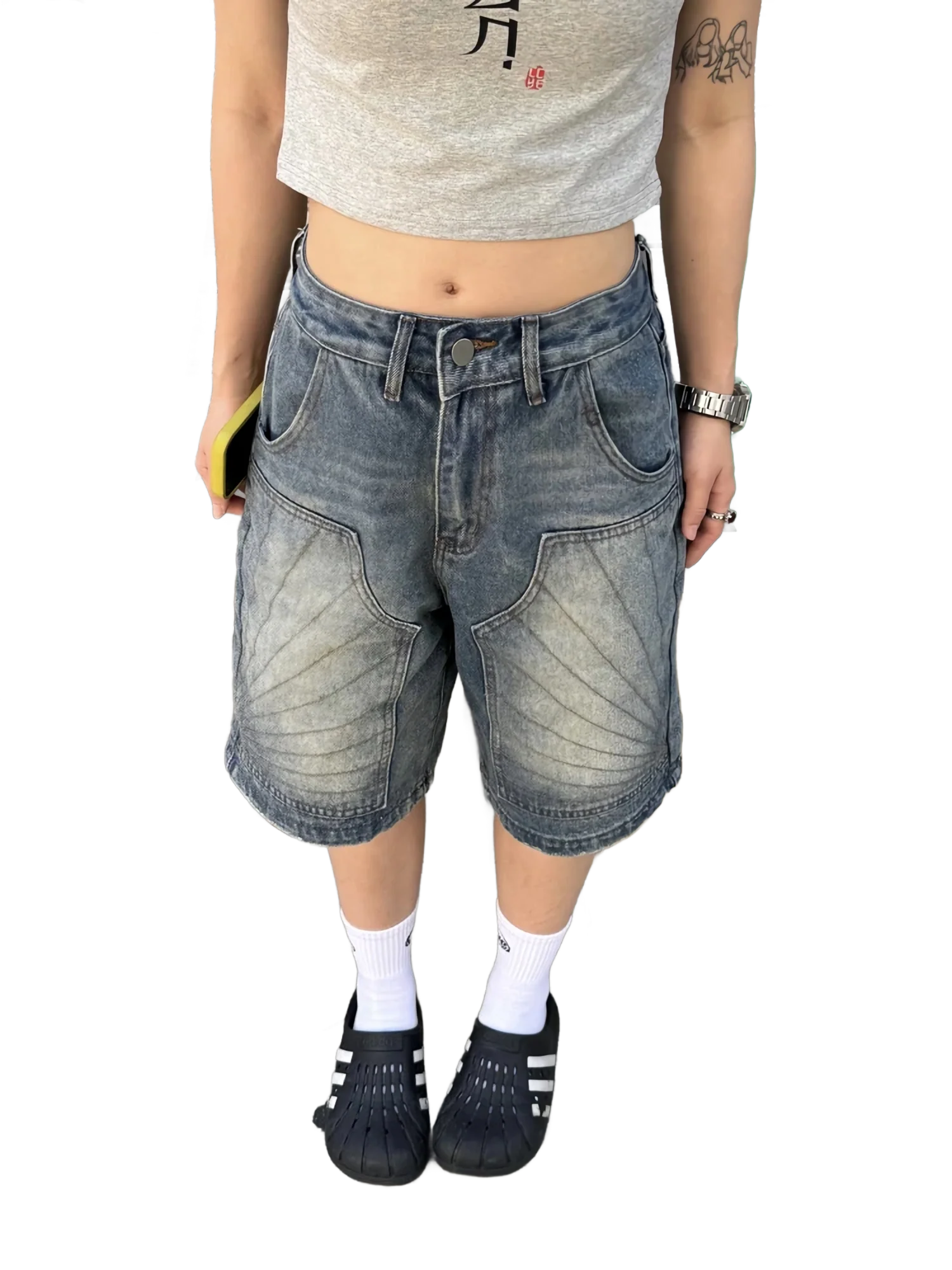'Deco' Vintage Wash Denim Shorts