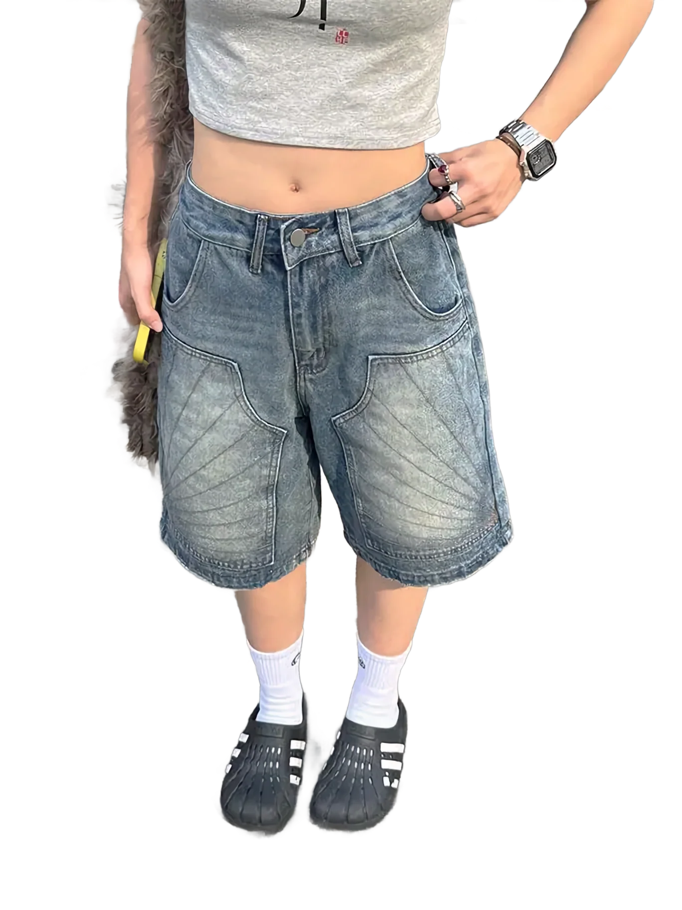 'Deco' Vintage Wash Denim Shorts - Image 2