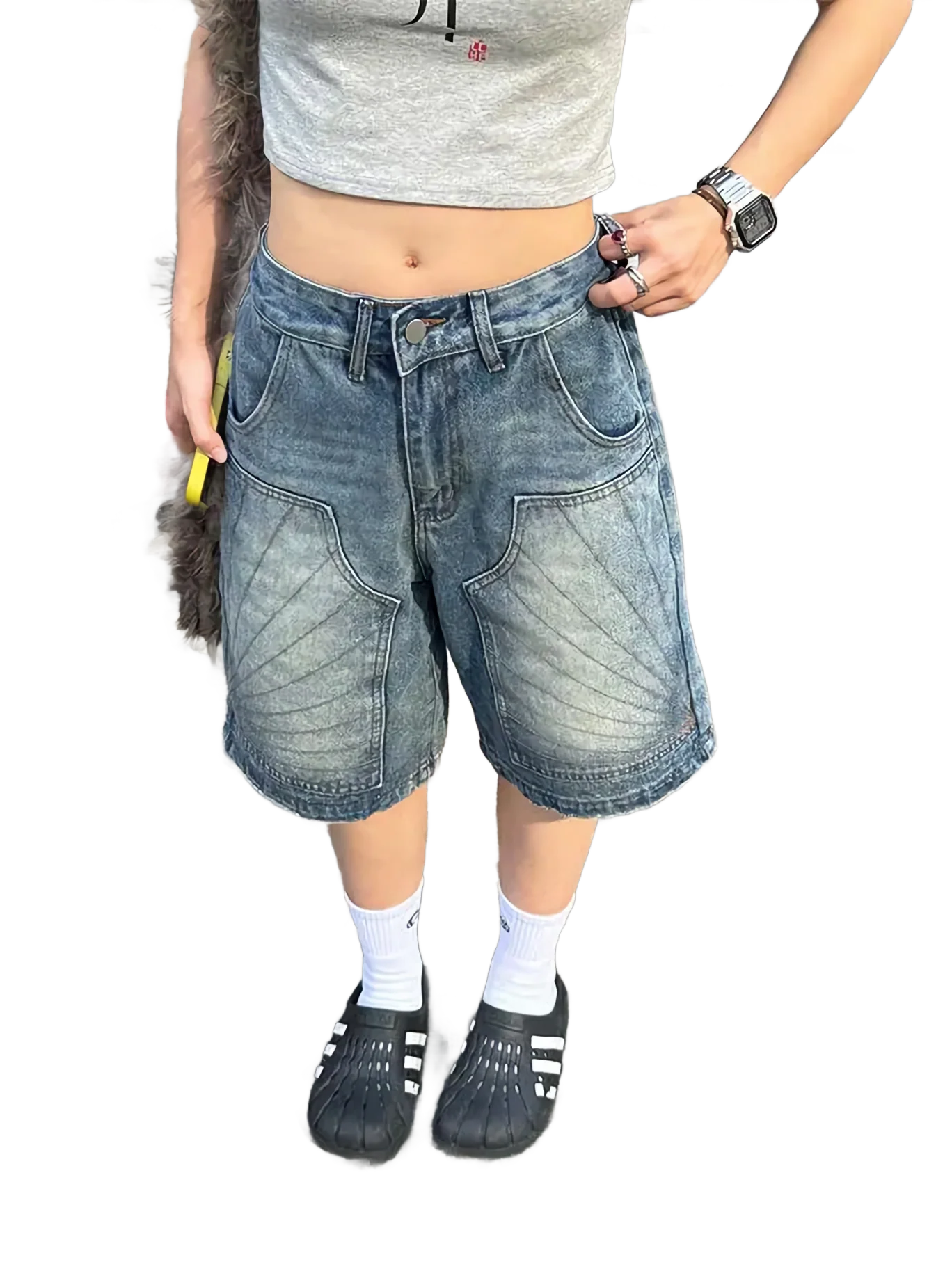 'Deco' Vintage Wash Denim Shorts - Image 6