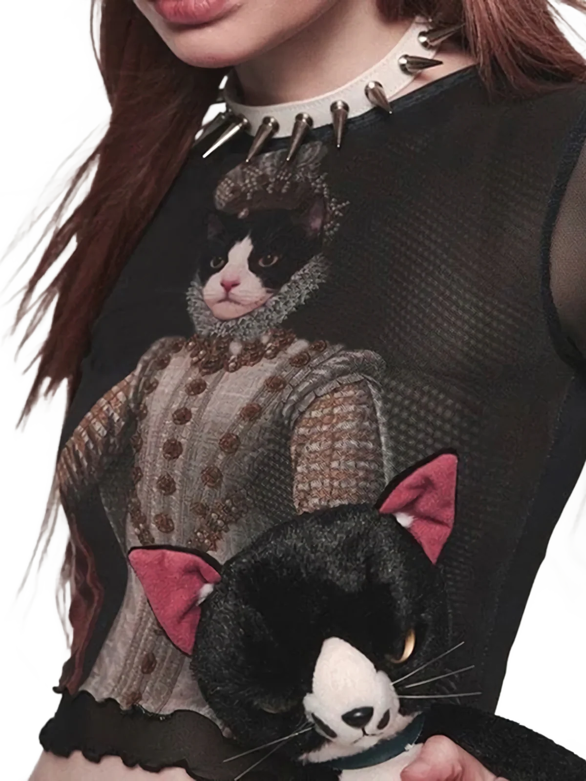 'Distinguished' Feline Graphic Mesh Crop Top - Image 4