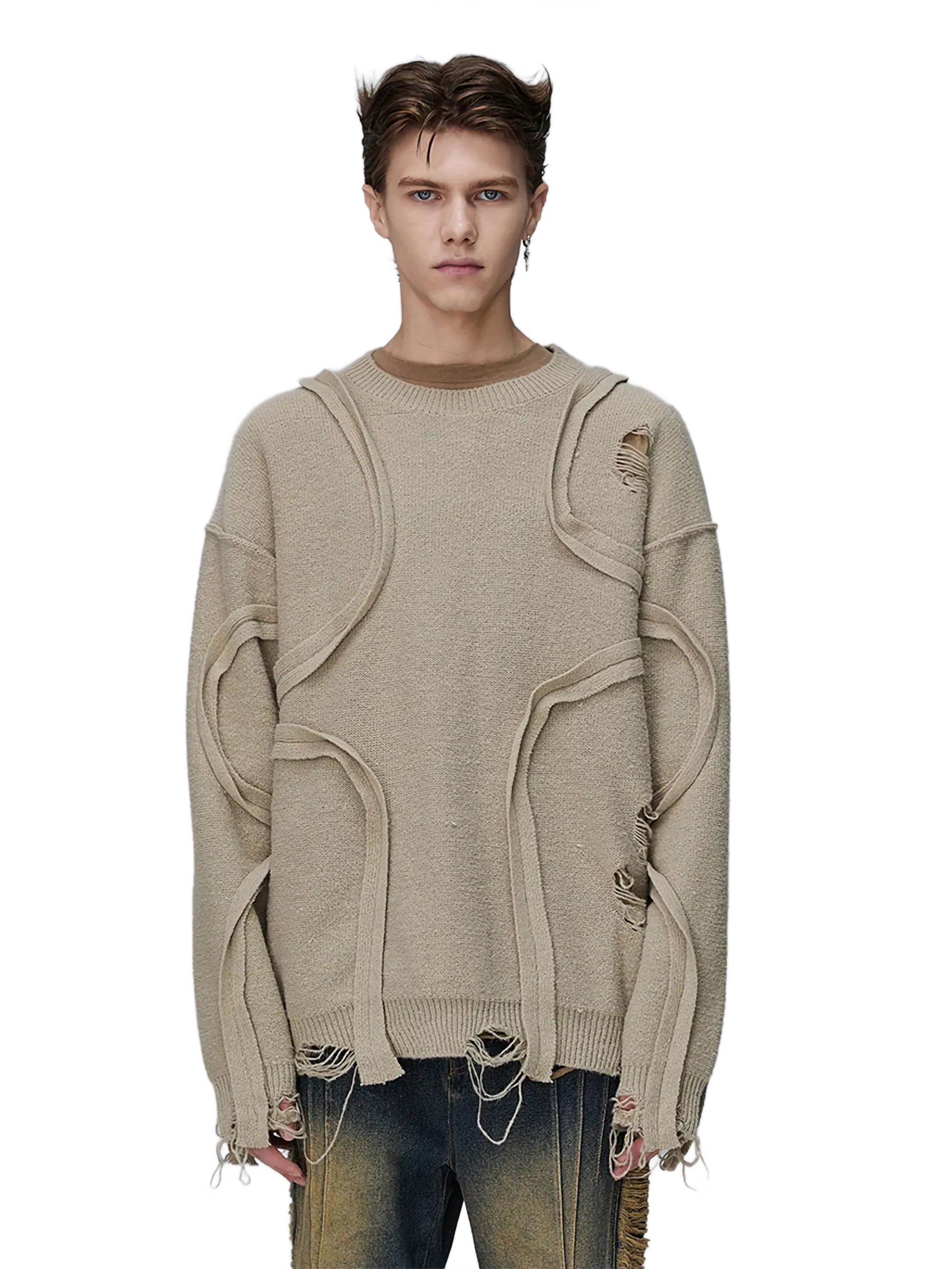 Distressed Loop-Textured Sweater in Neutral Tone