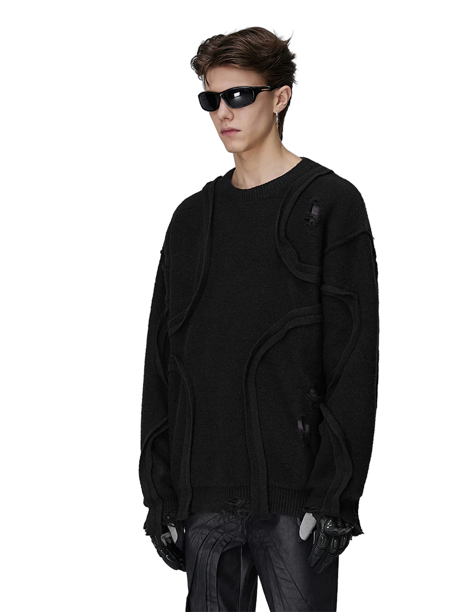 Distressed Loop-Textured Sweater in Neutral Tone - Image 2