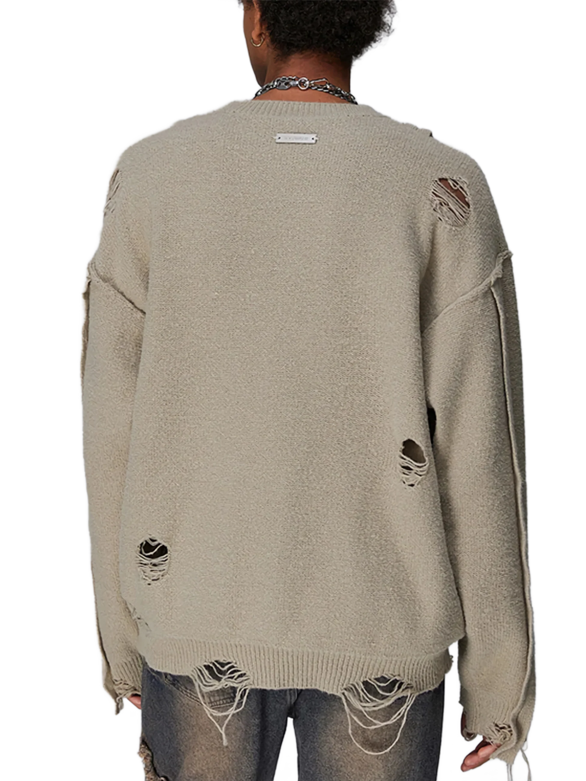 Distressed Loop-Textured Sweater in Neutral Tone - Image 4