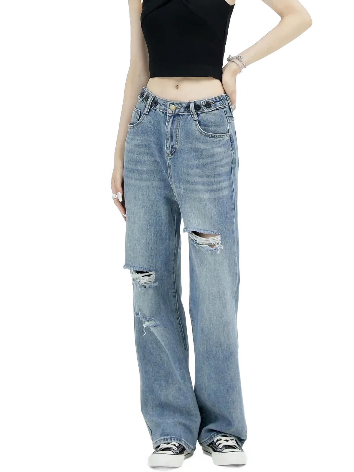 Distressed Straight Leg Denim Jeans - Image 2
