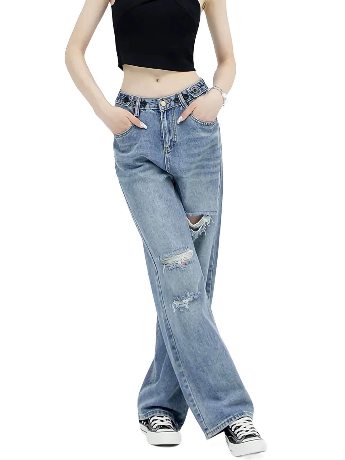 Distressed Straight Leg Denim Jeans - Image 3