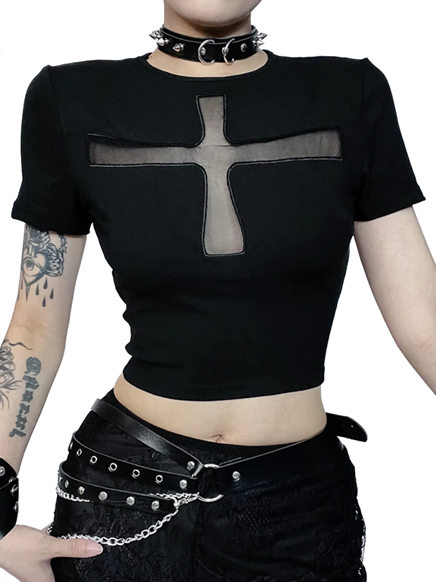 'Divine Silhouette' Mesh Cross Crop Top