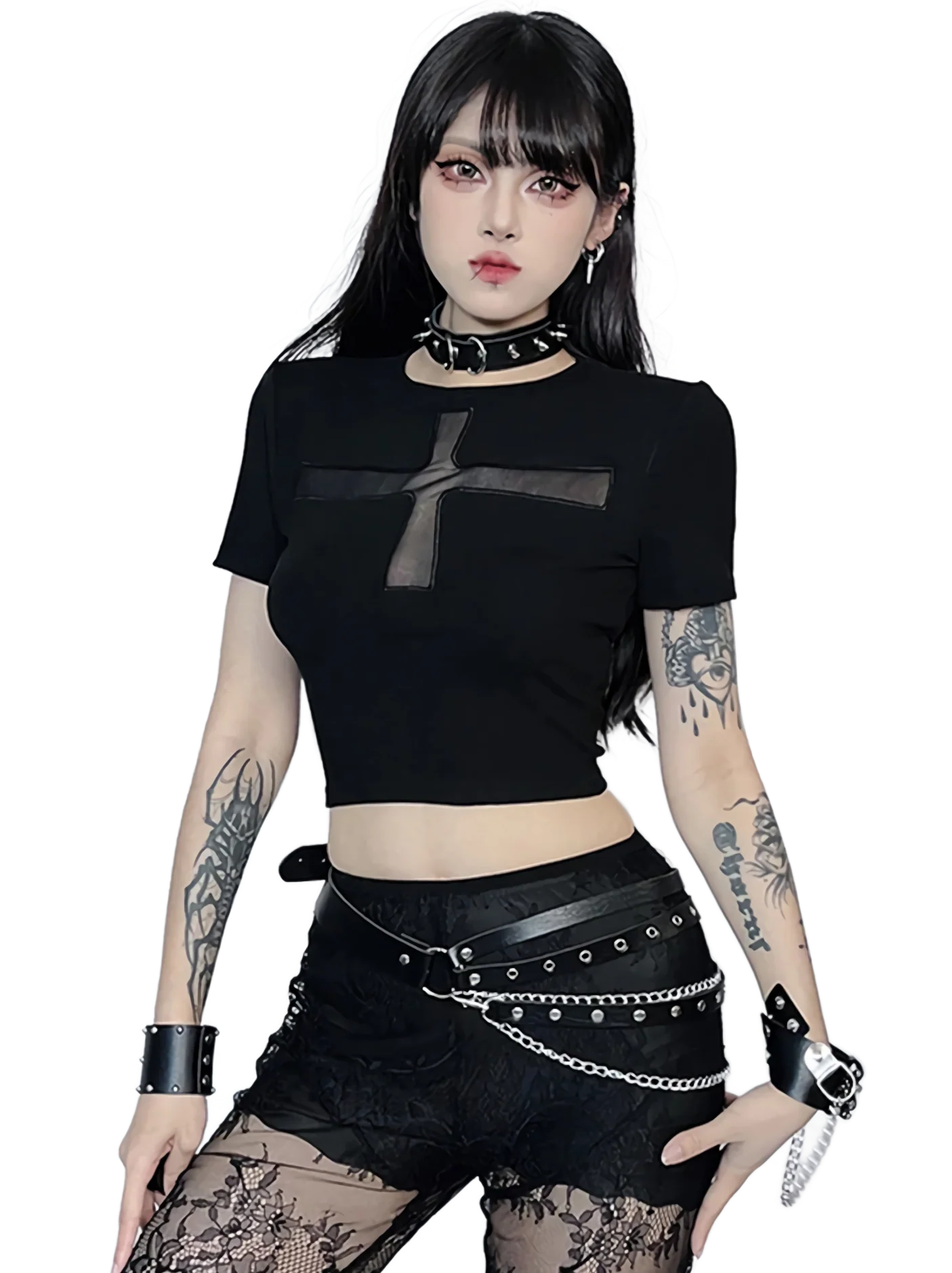 'Divine Silhouette' Mesh Cross Crop Top - Image 5