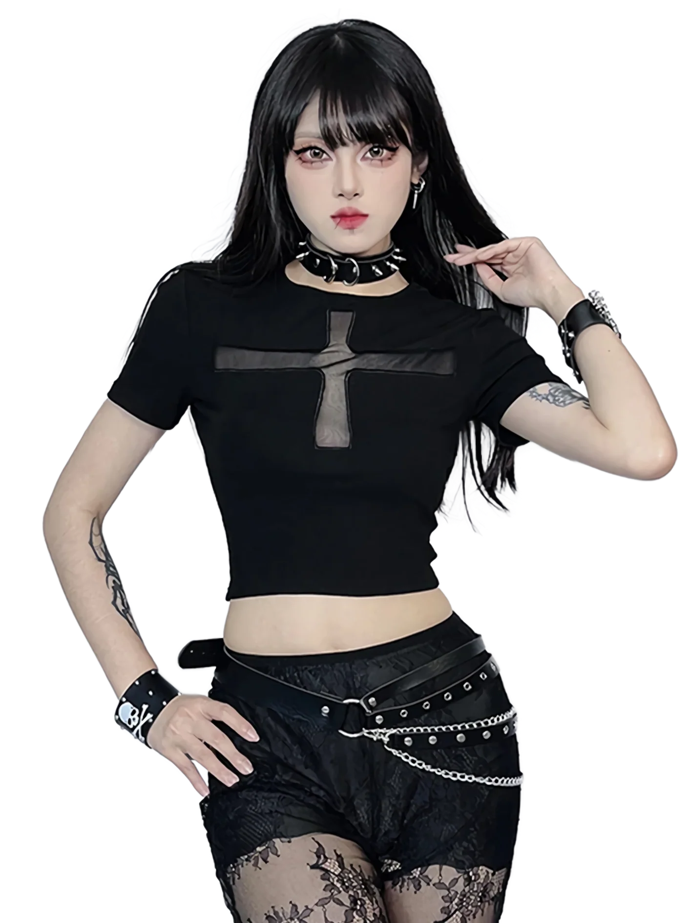 'Divine Silhouette' Mesh Cross Crop Top - Image 6