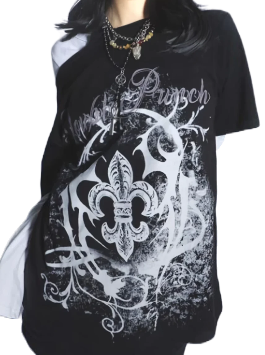 'Double Punch' Off Shoulder Y2K Grunge Women's Tee - Image 8