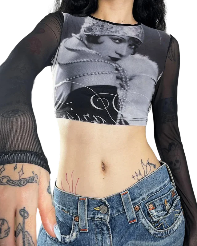 'Echo' Mesh Sleeve Crop Top - Image 2