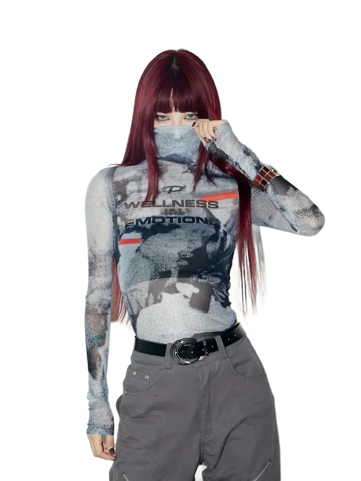 'Emotion' Slim Fit Mesh Long Sleeve Tee