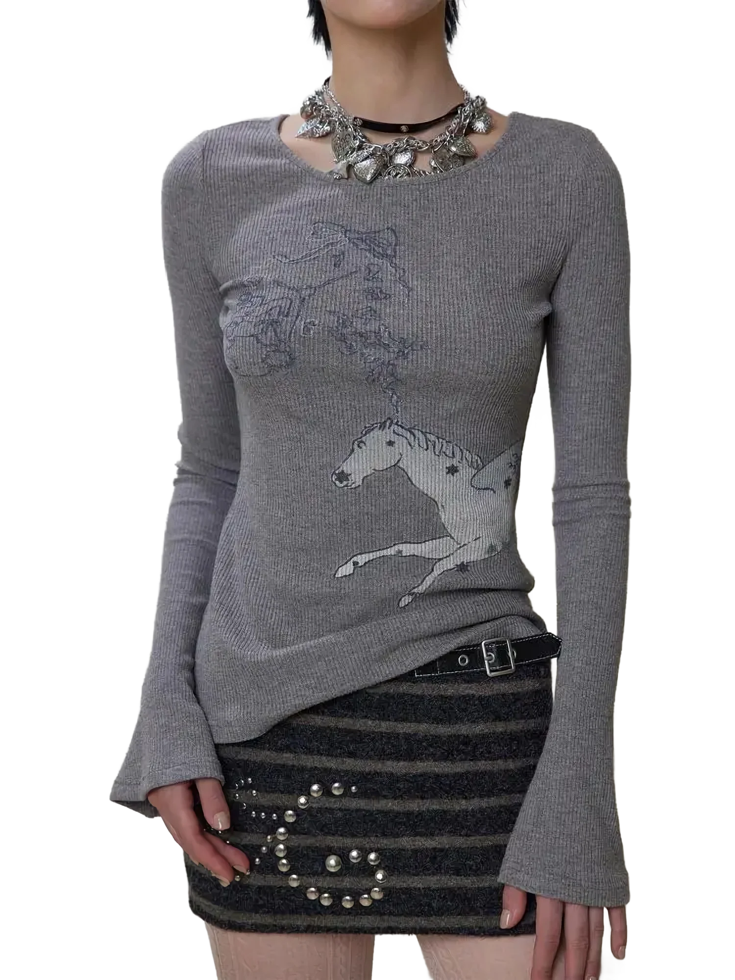 'Equine' Ribbed Knit Long Sleeve Tee - Image 2